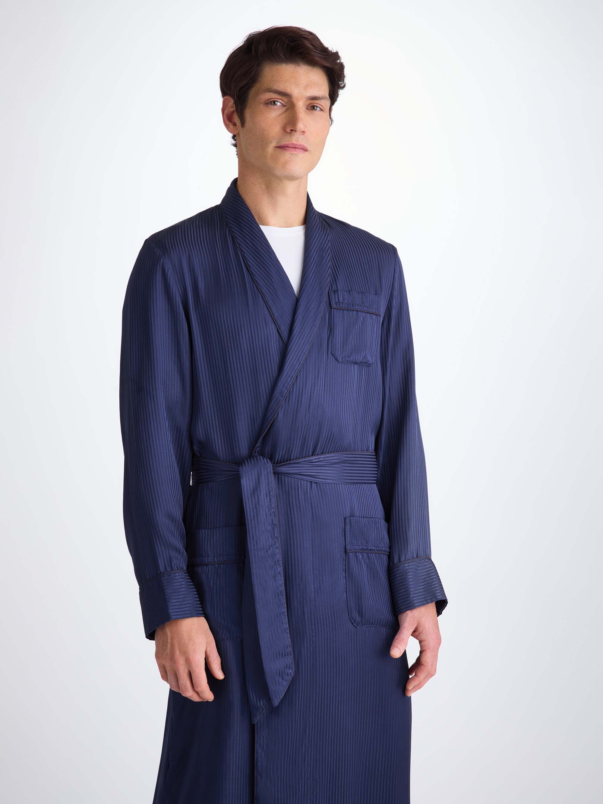 Men's Dressing Gown Woburn 8 Silk Satin Navy