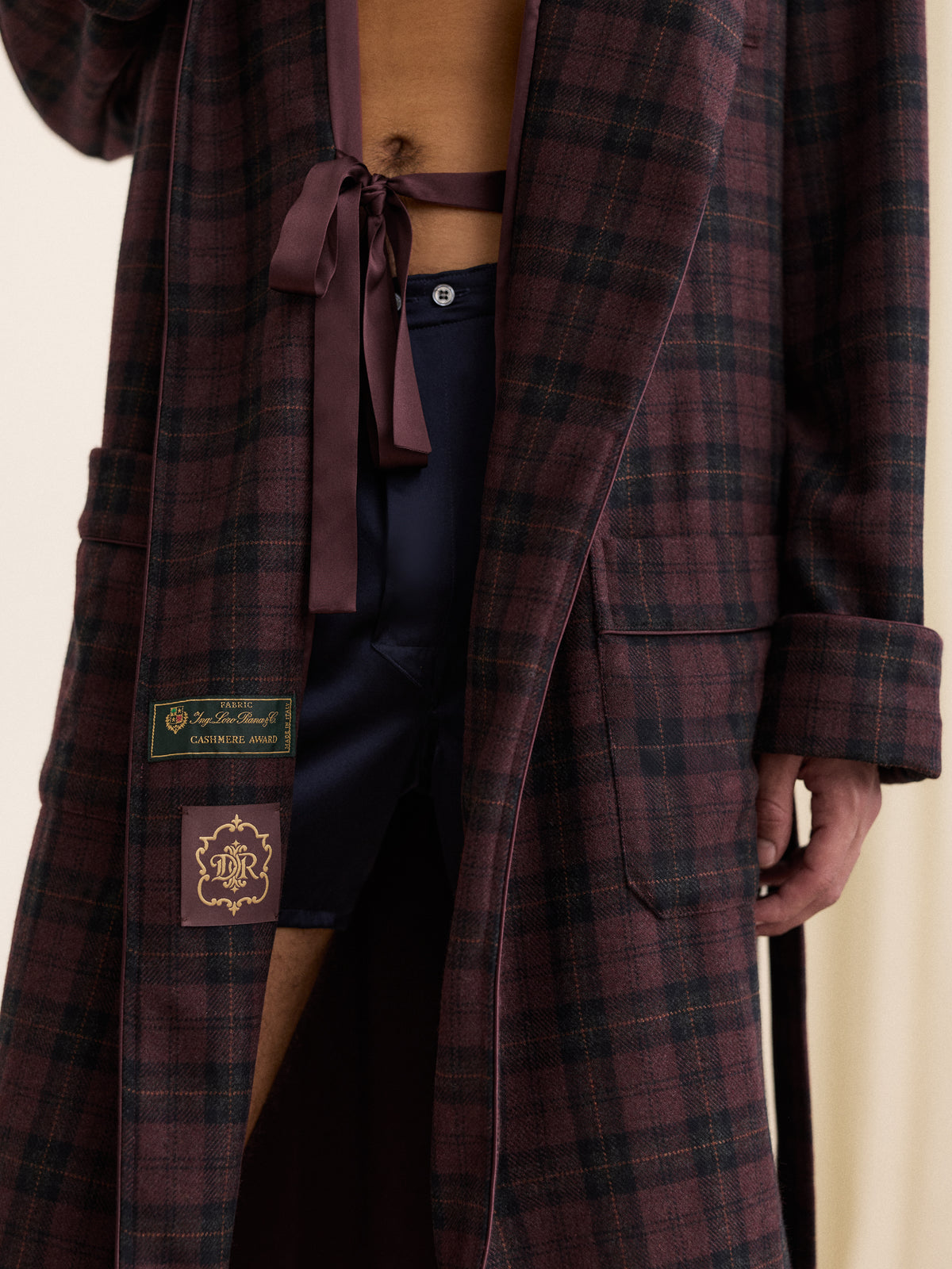 Duke Cashmere Dressing Gown Burgundy Check