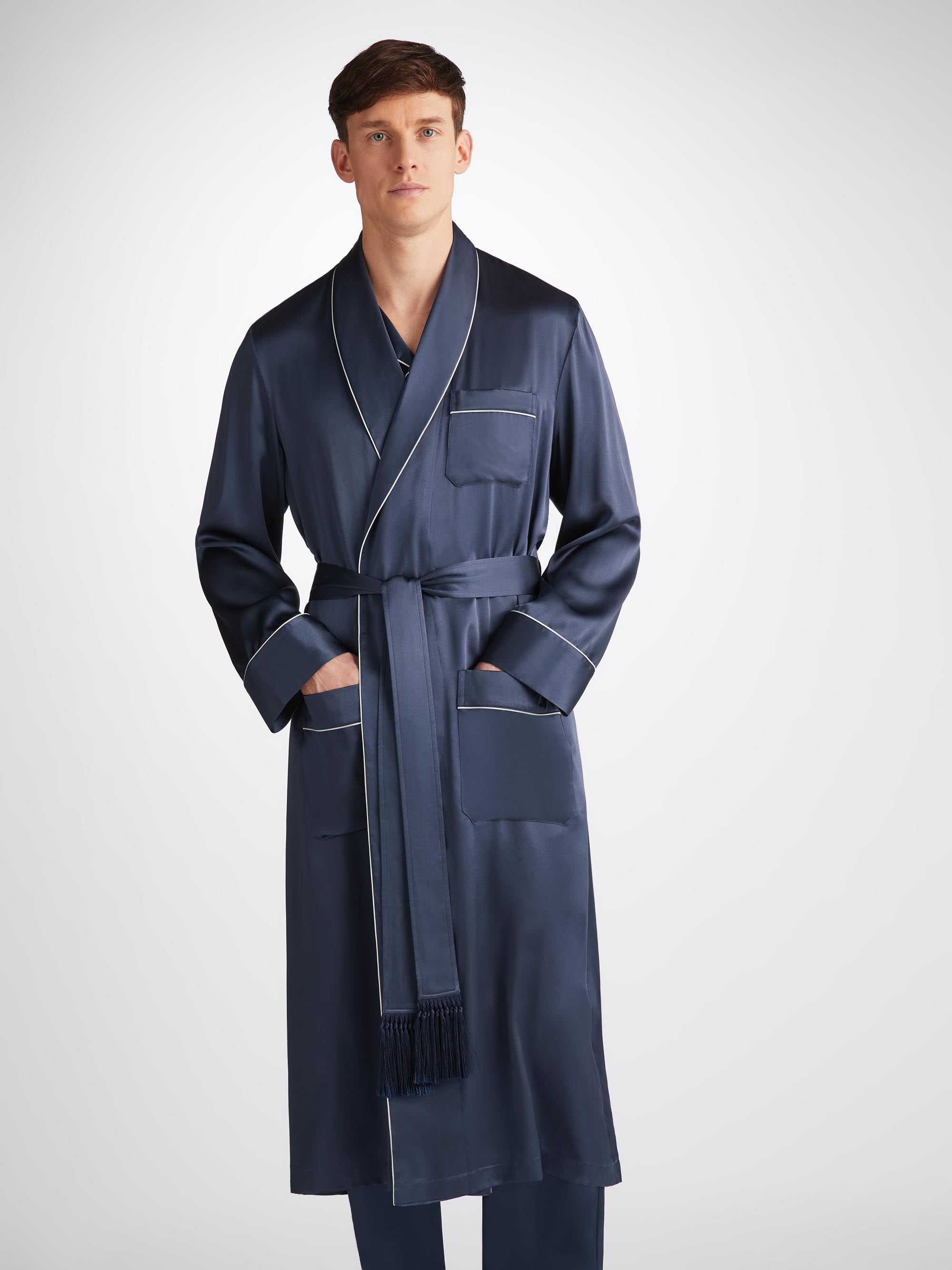 Men's Dressing Gown Bailey Silk Satin Navy