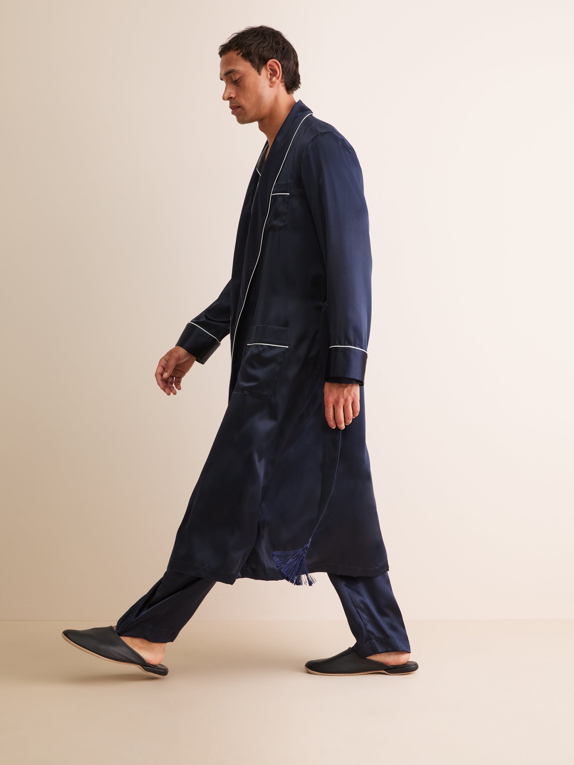 Men's Dressing Gown Bailey Silk Satin Navy