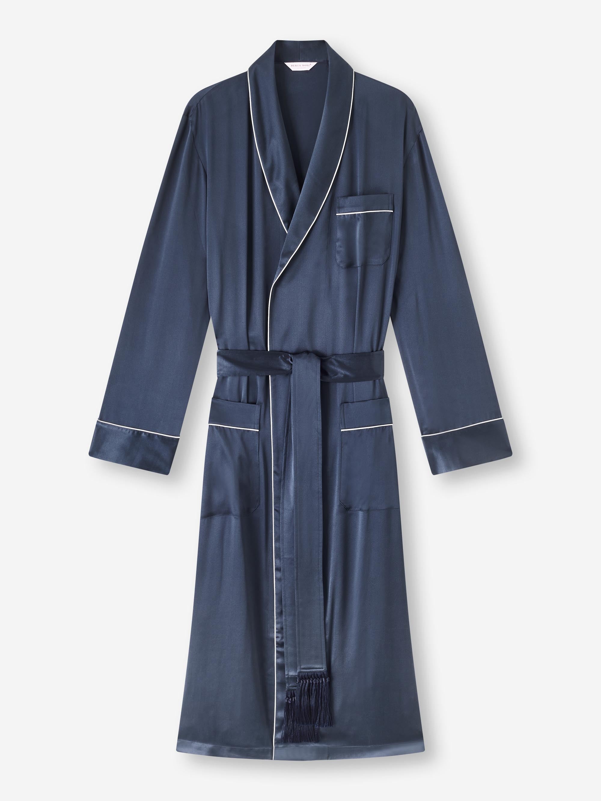 Men's Dressing Gown Bailey Silk Satin Navy