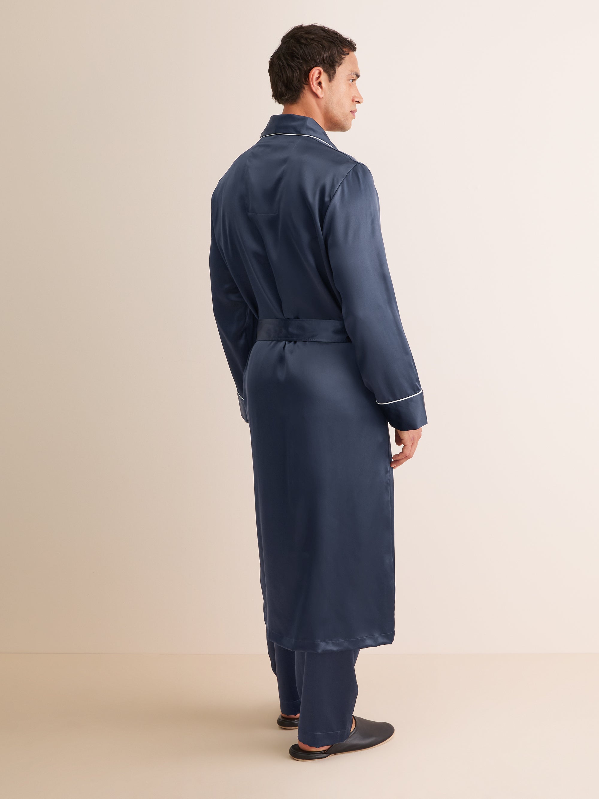 Men's Dressing Gown Bailey Silk Satin Navy