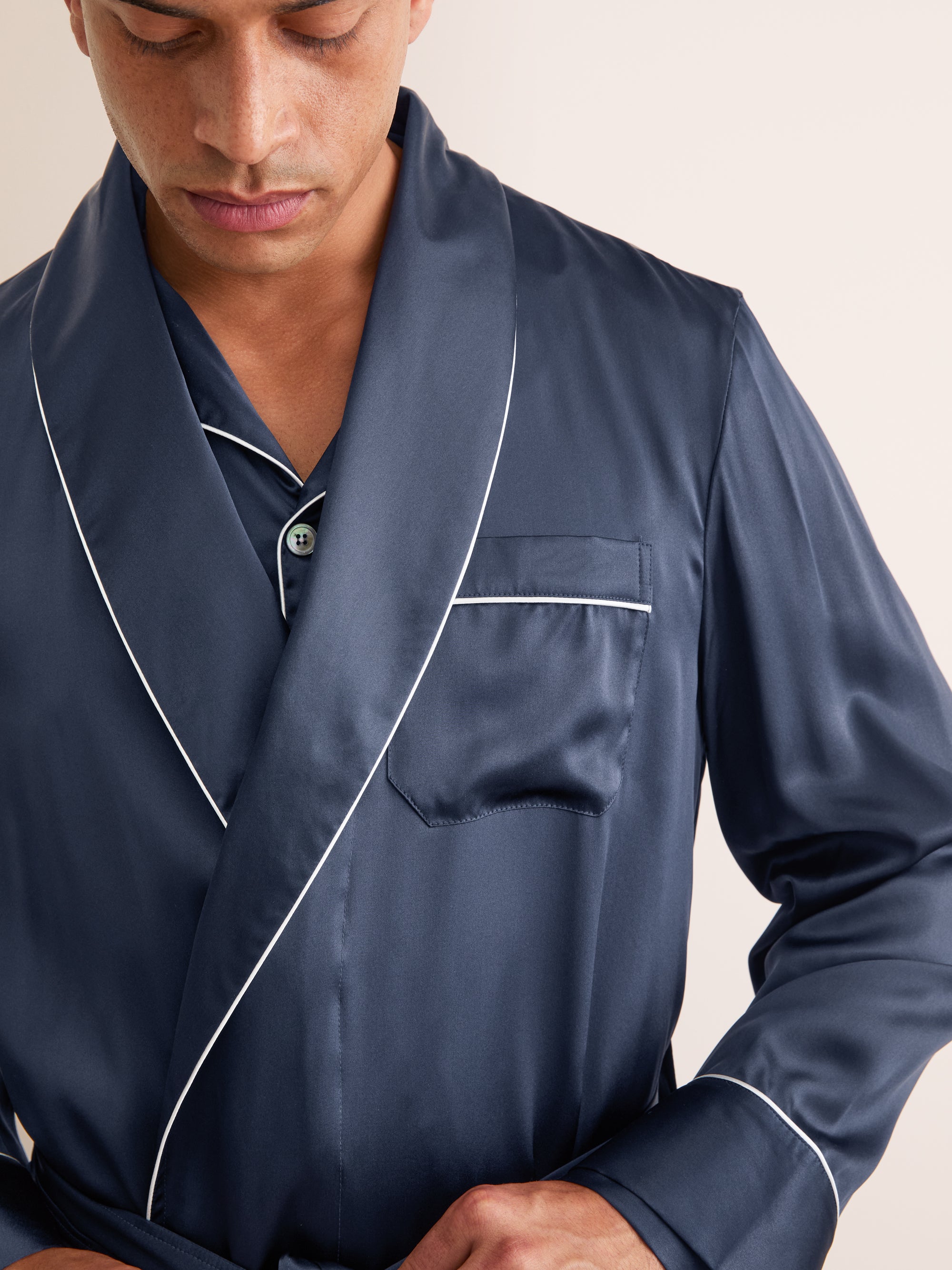 Men's Dressing Gown Bailey Silk Satin Navy