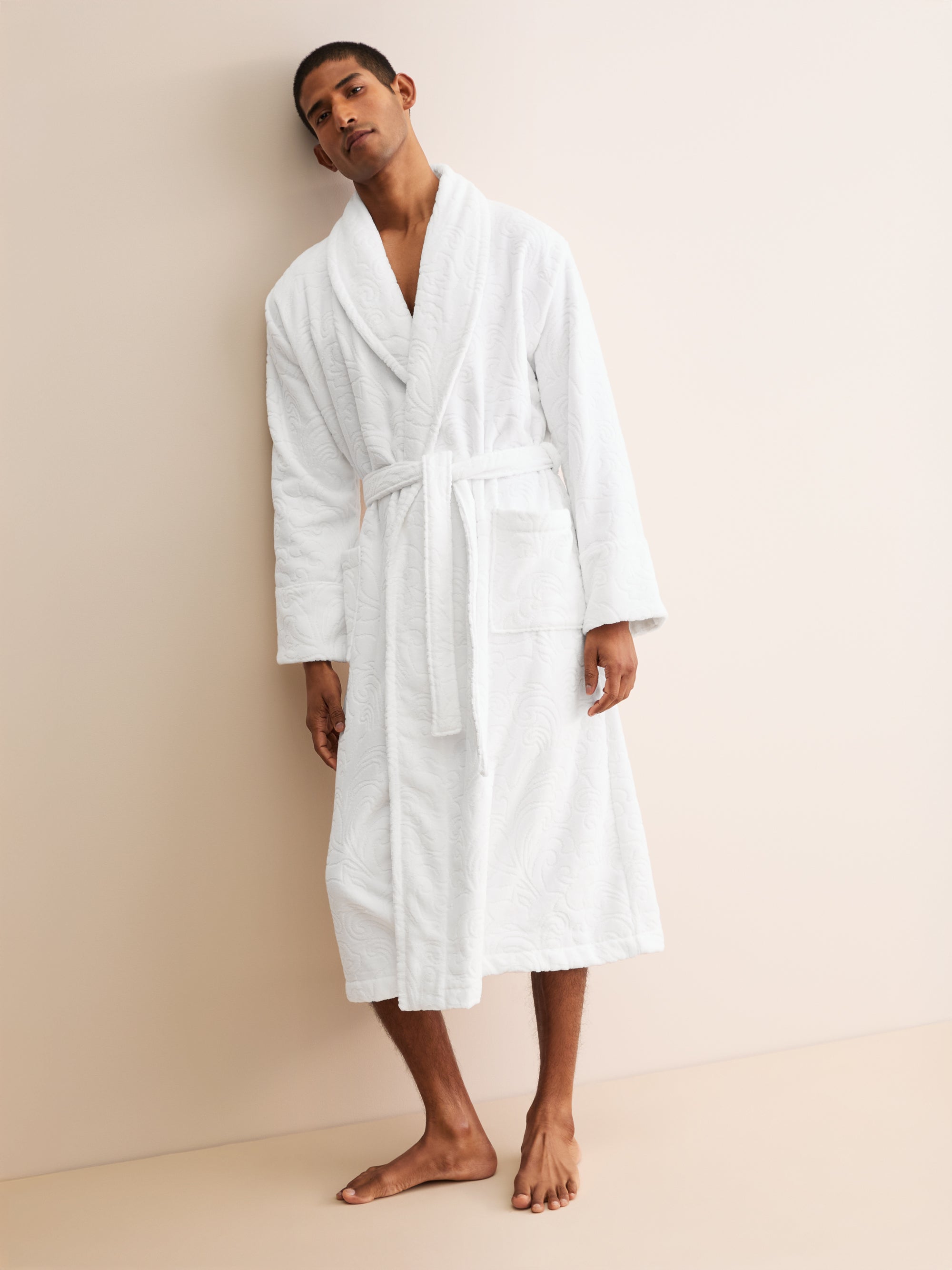 Arden Cotton Velour Bathrobe White Botanical