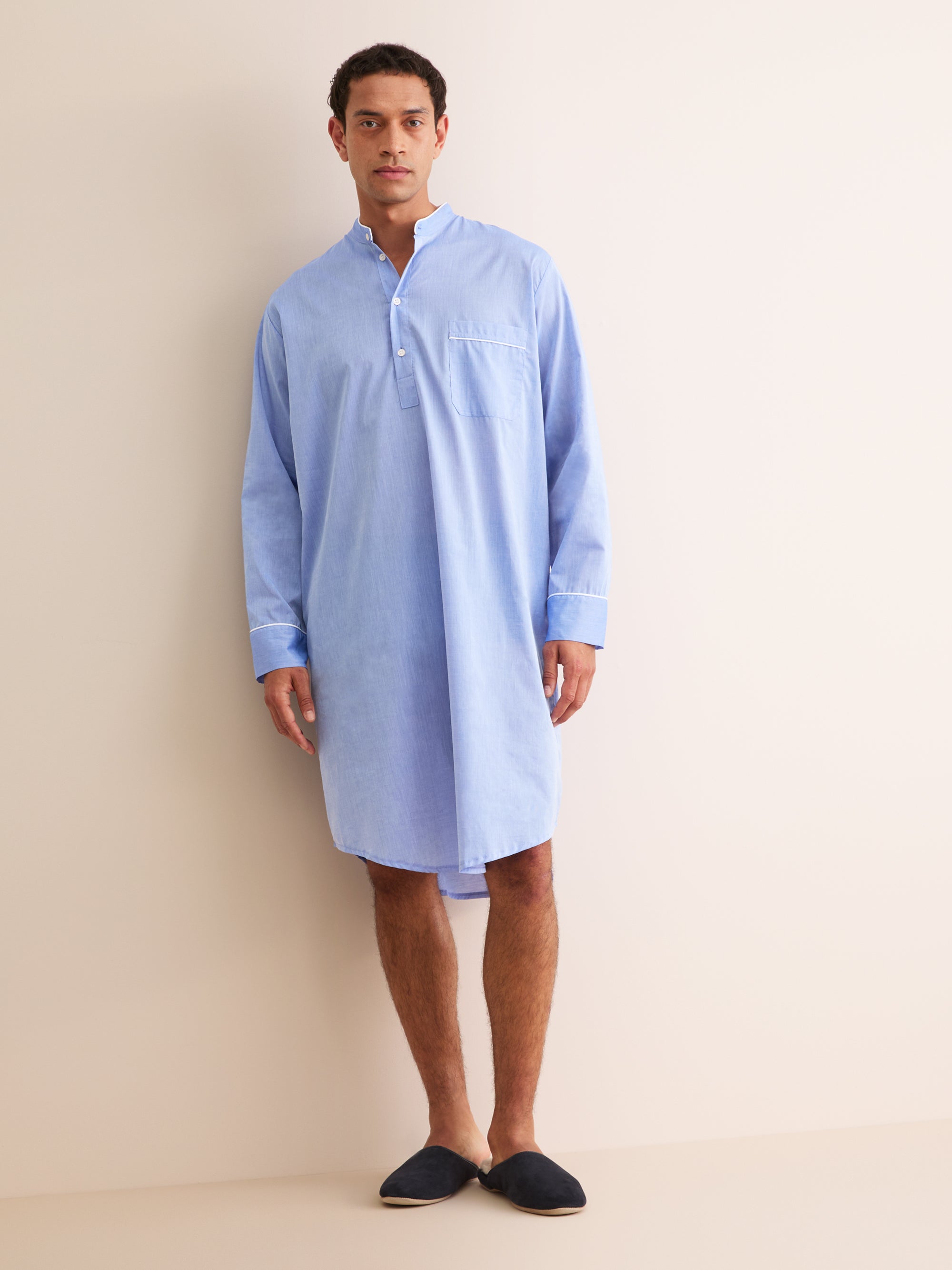 Men's Nightshirt Amalfi Cotton Batiste Blue