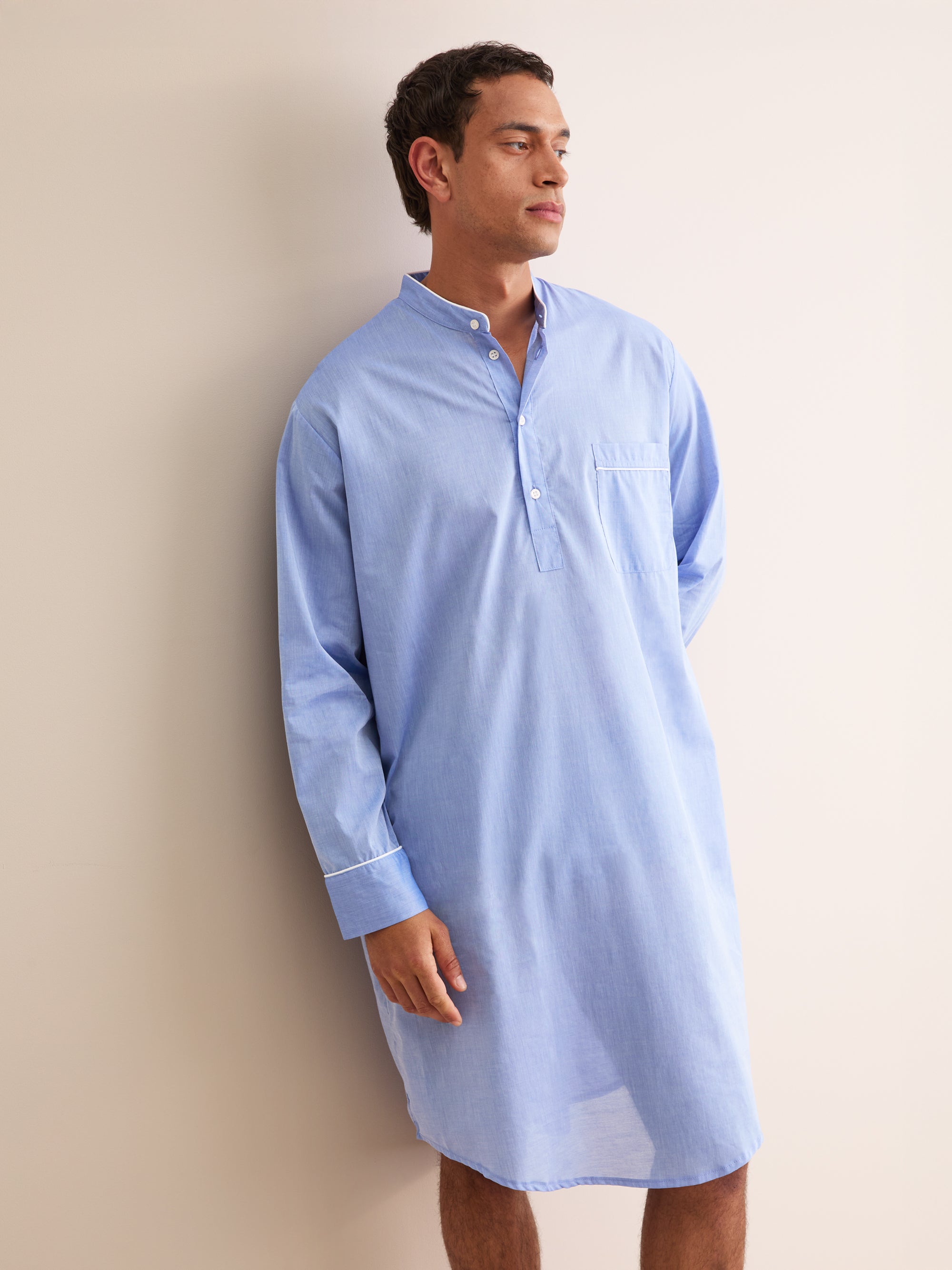 Men's Nightshirt Amalfi Cotton Batiste Blue