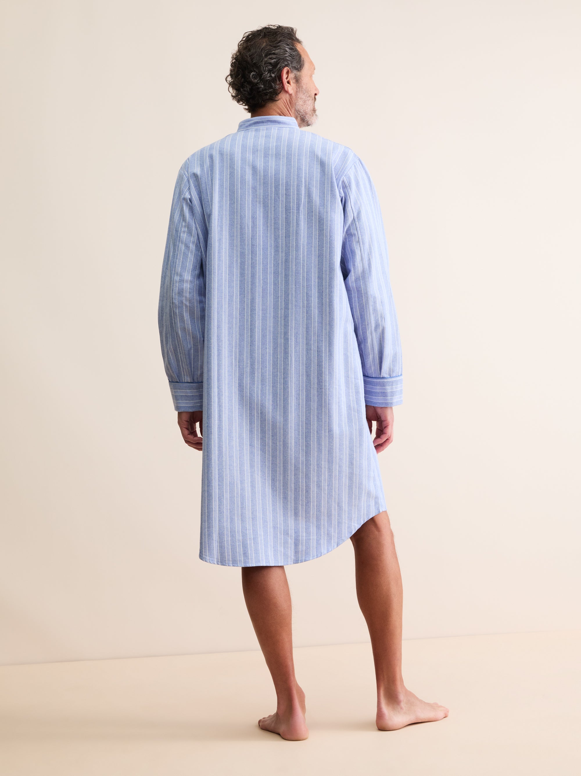 Men's Nightshirt Arran Brushed Cotton Blue Herringbone Stripe