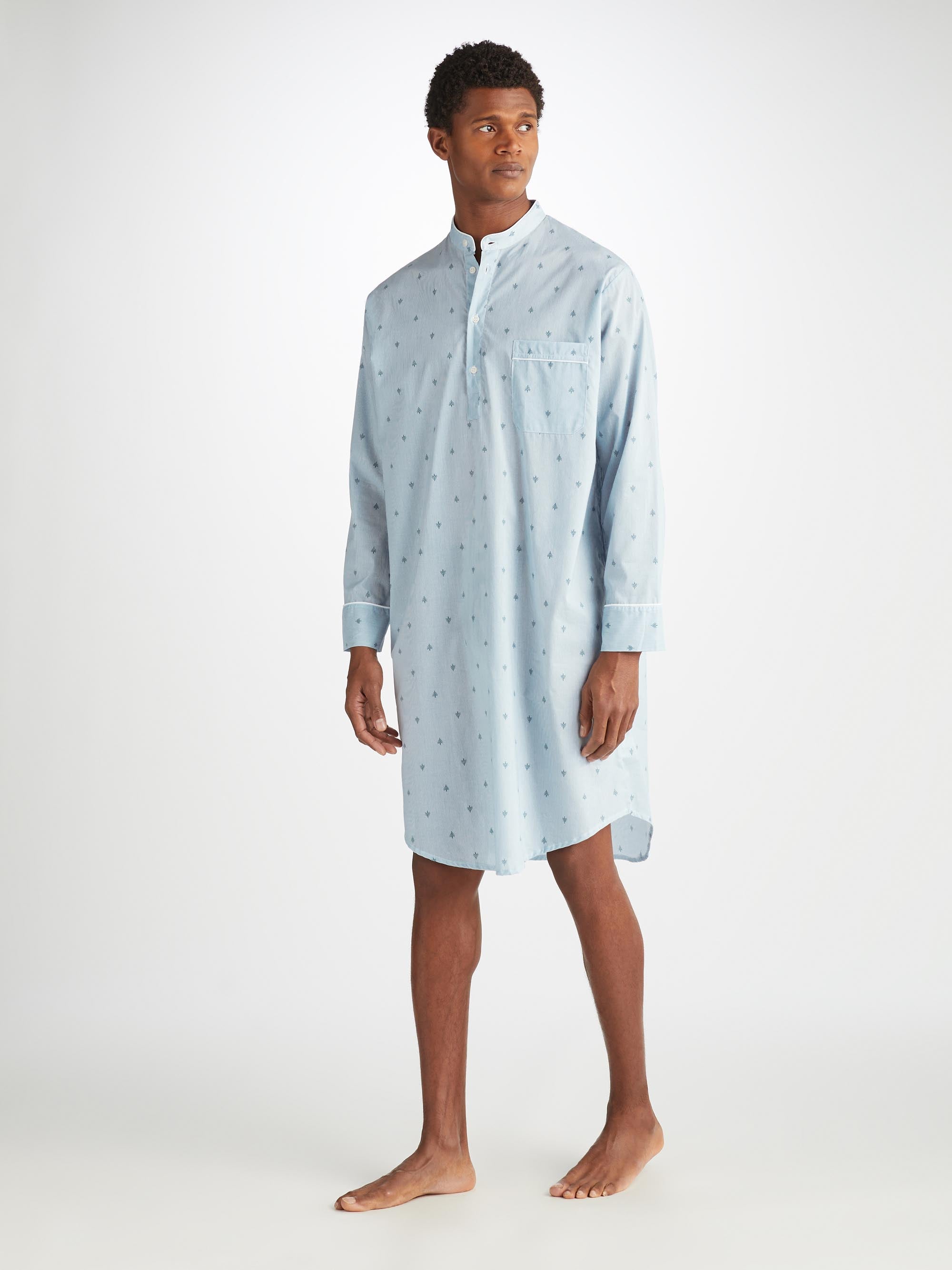 Men's Nightshirt Nelson 100 Cotton Batiste Blue