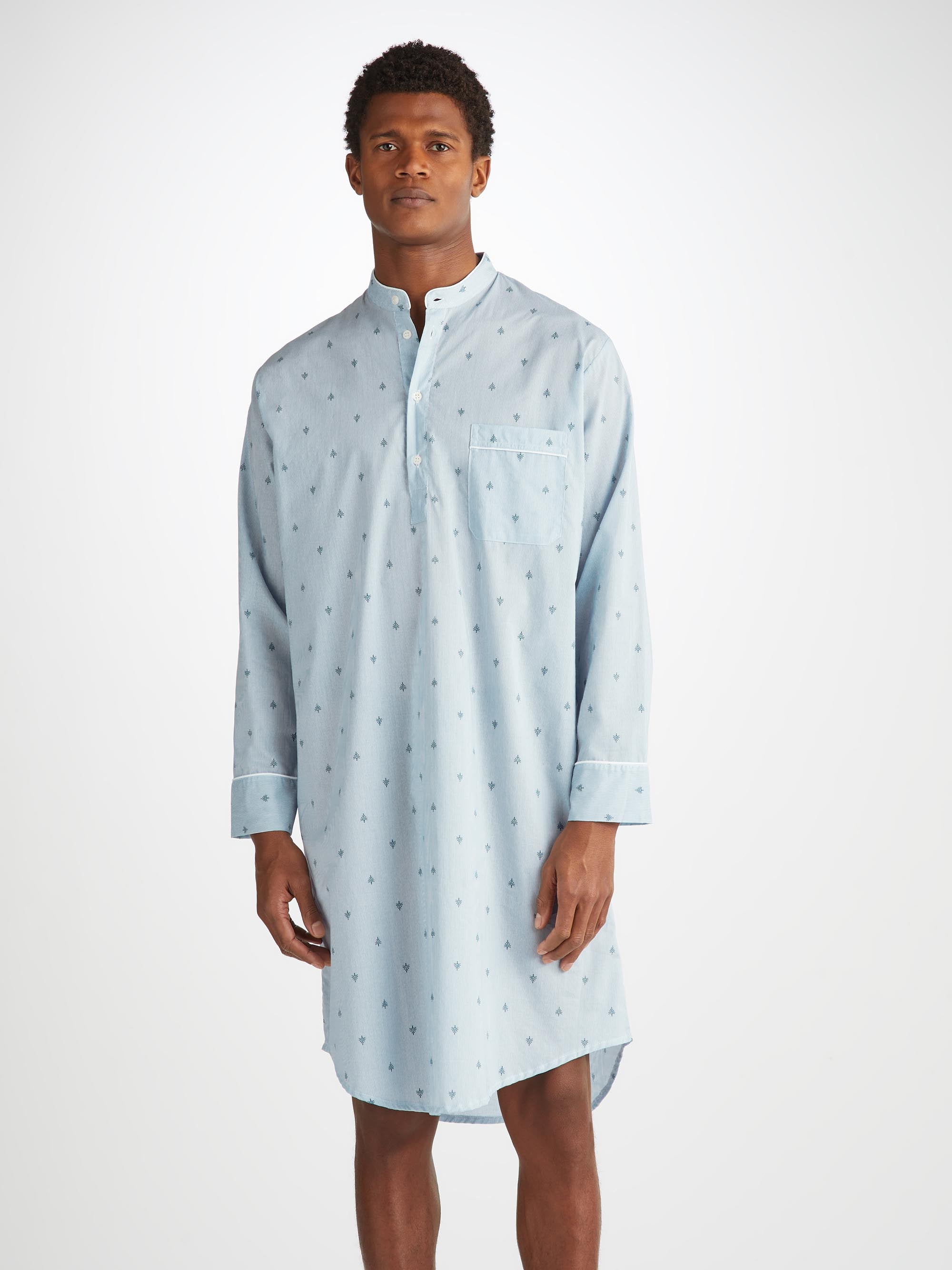 Men's Nightshirt Nelson 100 Cotton Batiste Blue