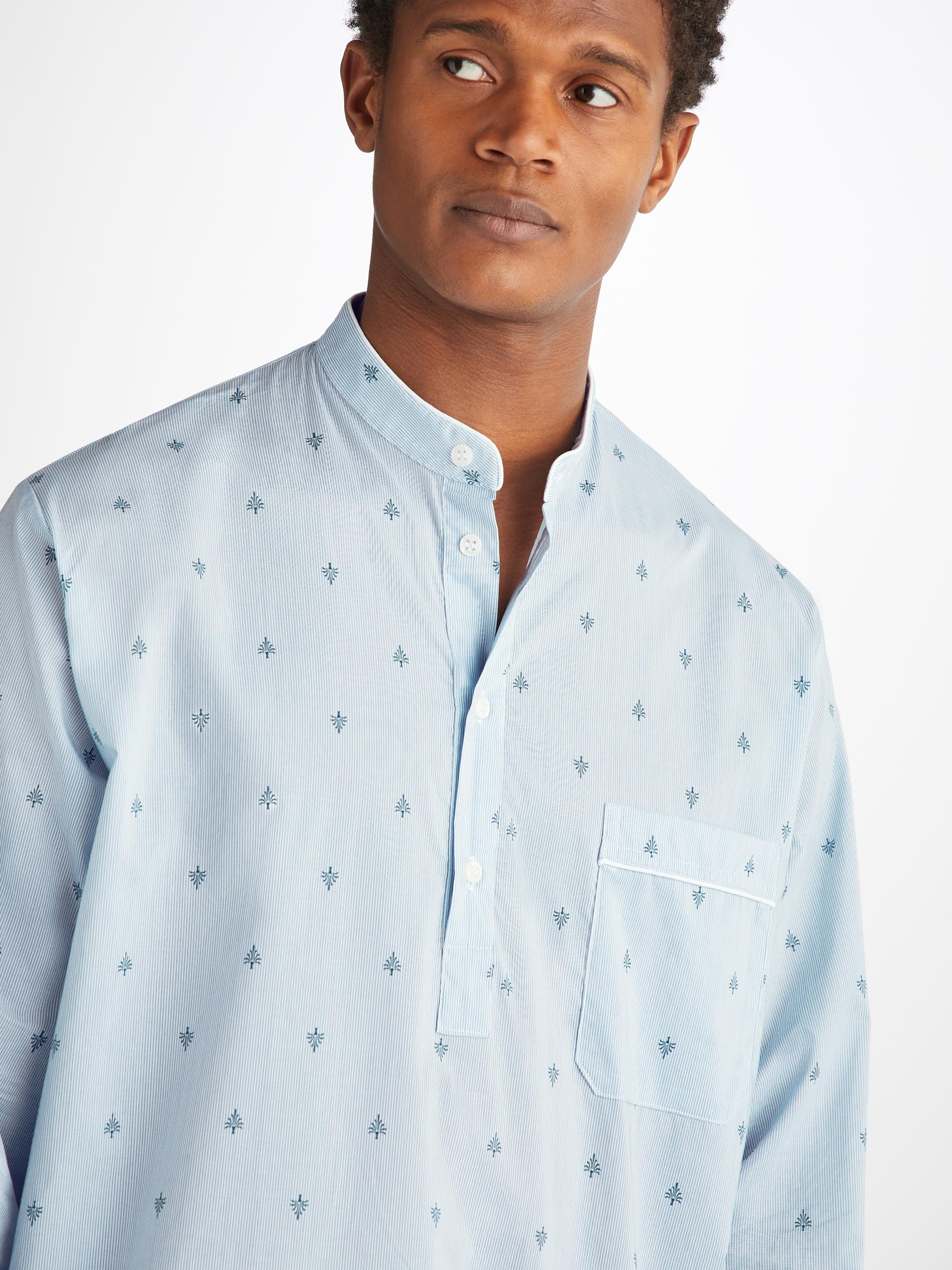 Men's Nightshirt Nelson 100 Cotton Batiste Blue