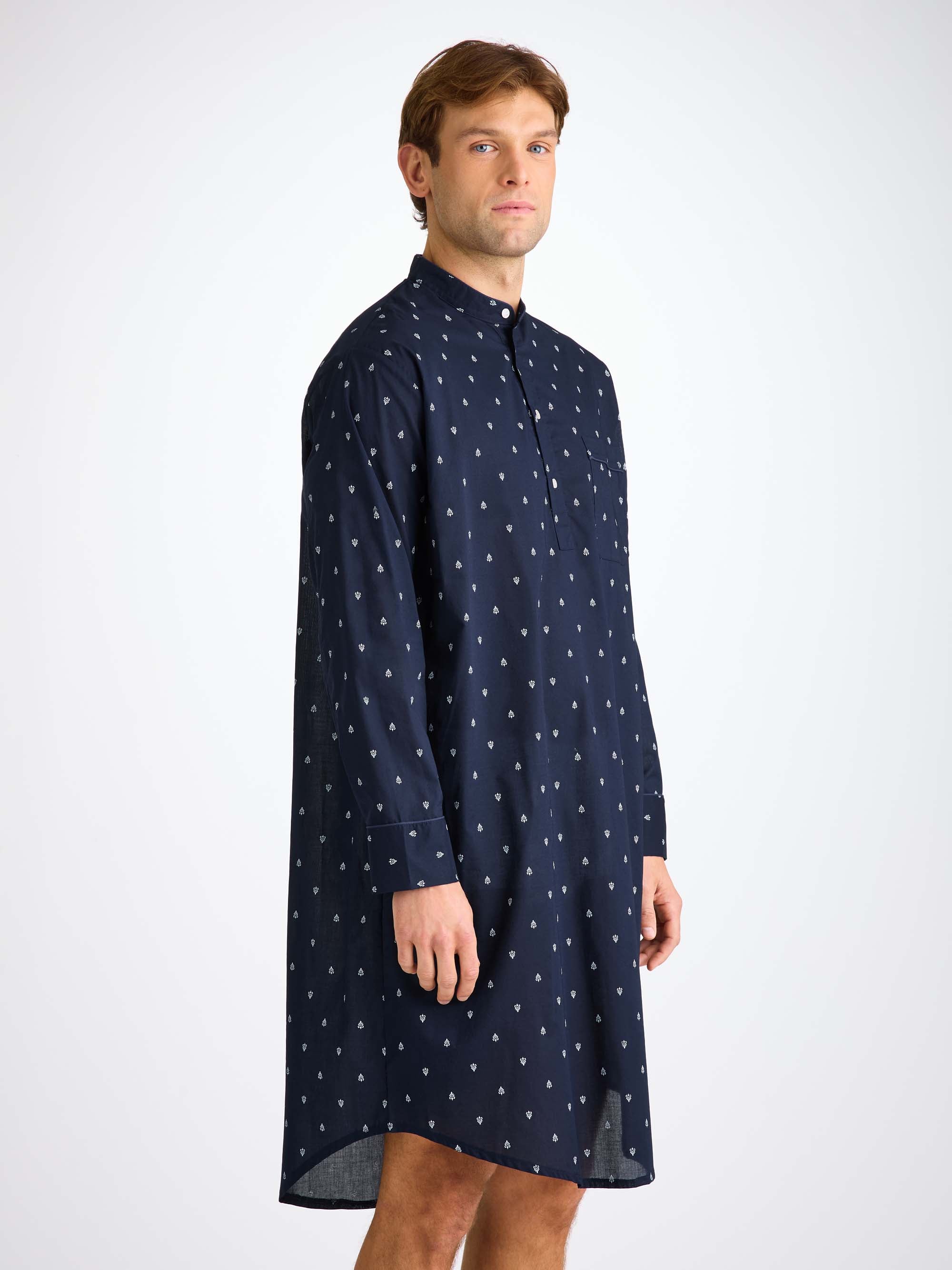 Men's Nightshirt Cotton Batiste Navy Paisley Motif