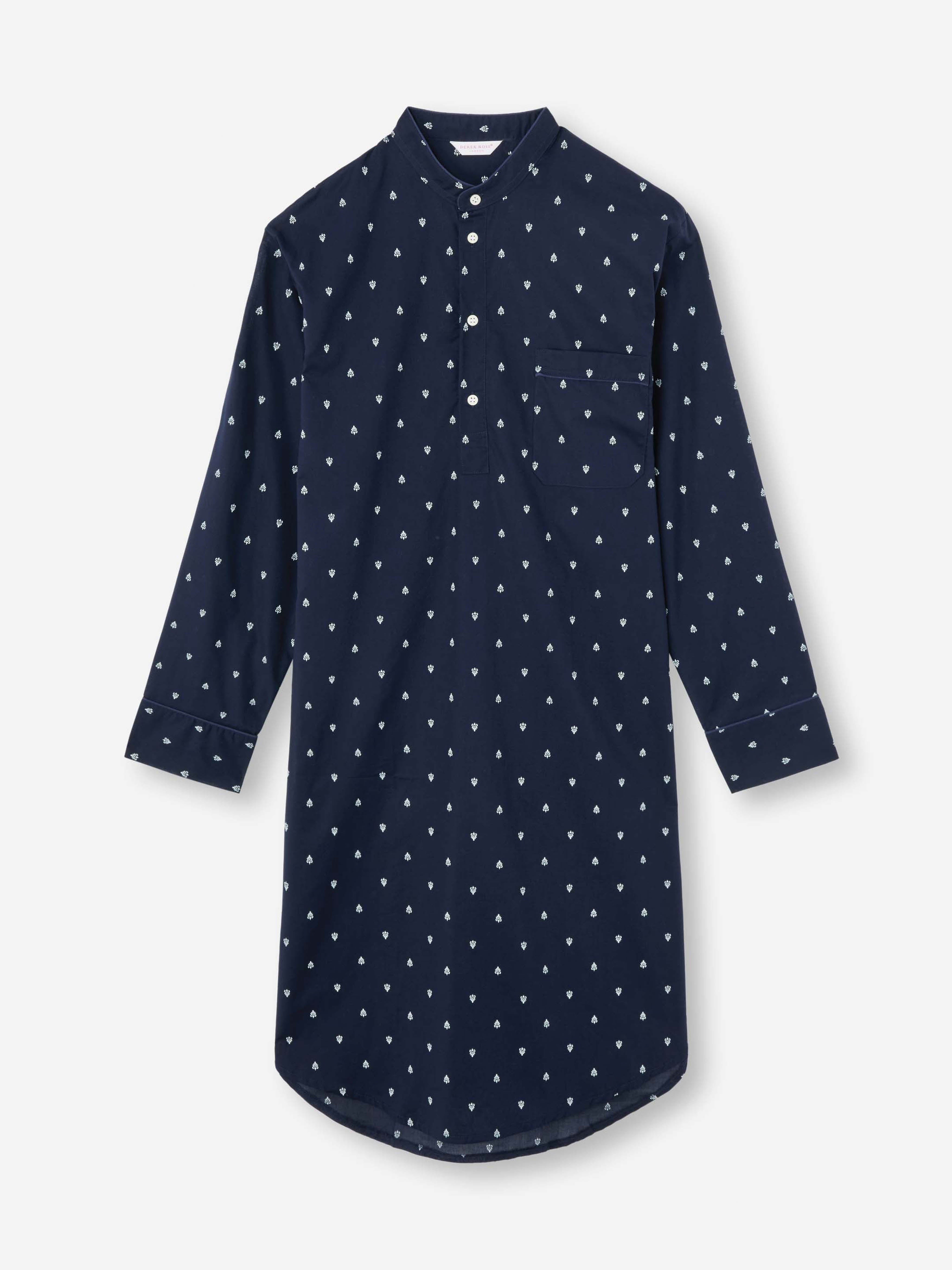 Men's Nightshirt Cotton Batiste Navy Paisley Motif