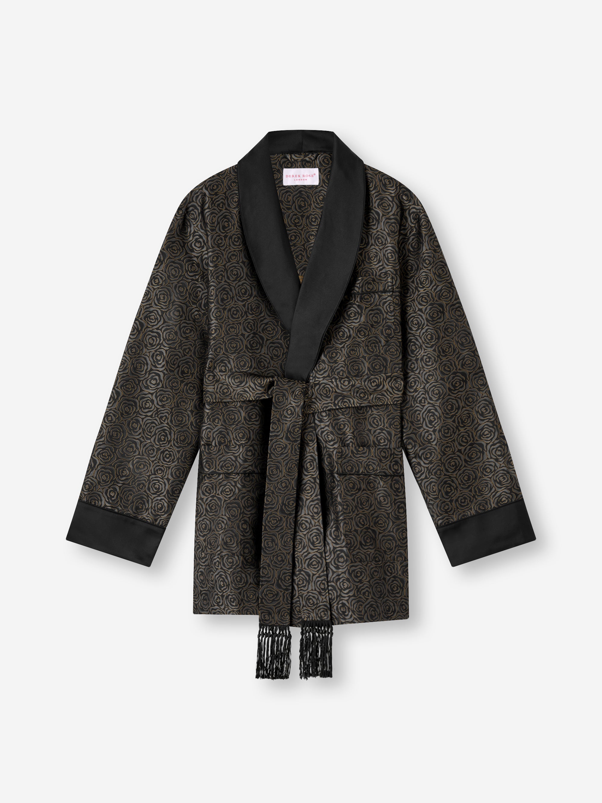 Men's Smoking Jacket Silk Jacquard Black Rose