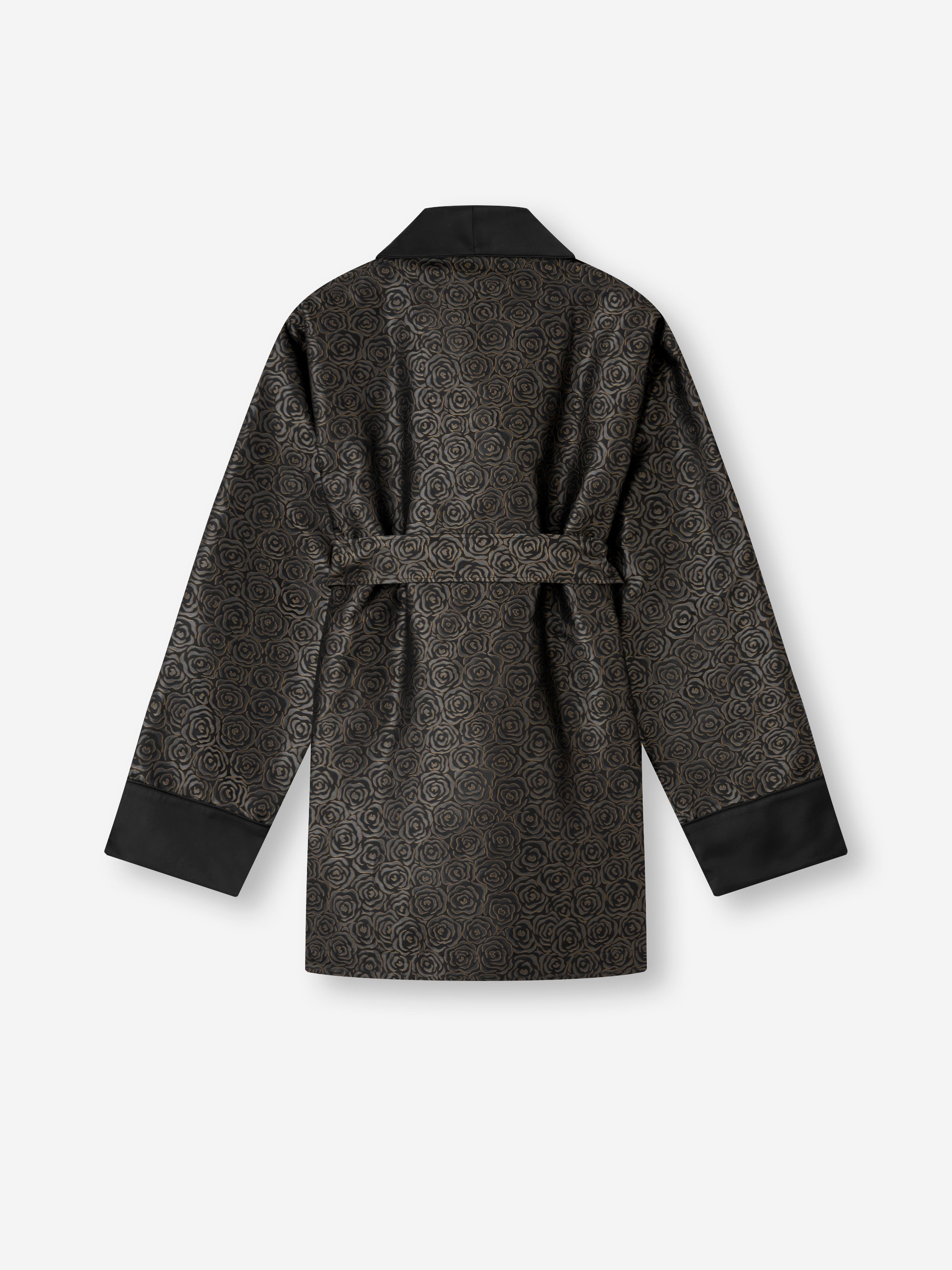 Men's Smoking Jacket Silk Jacquard Black Rose