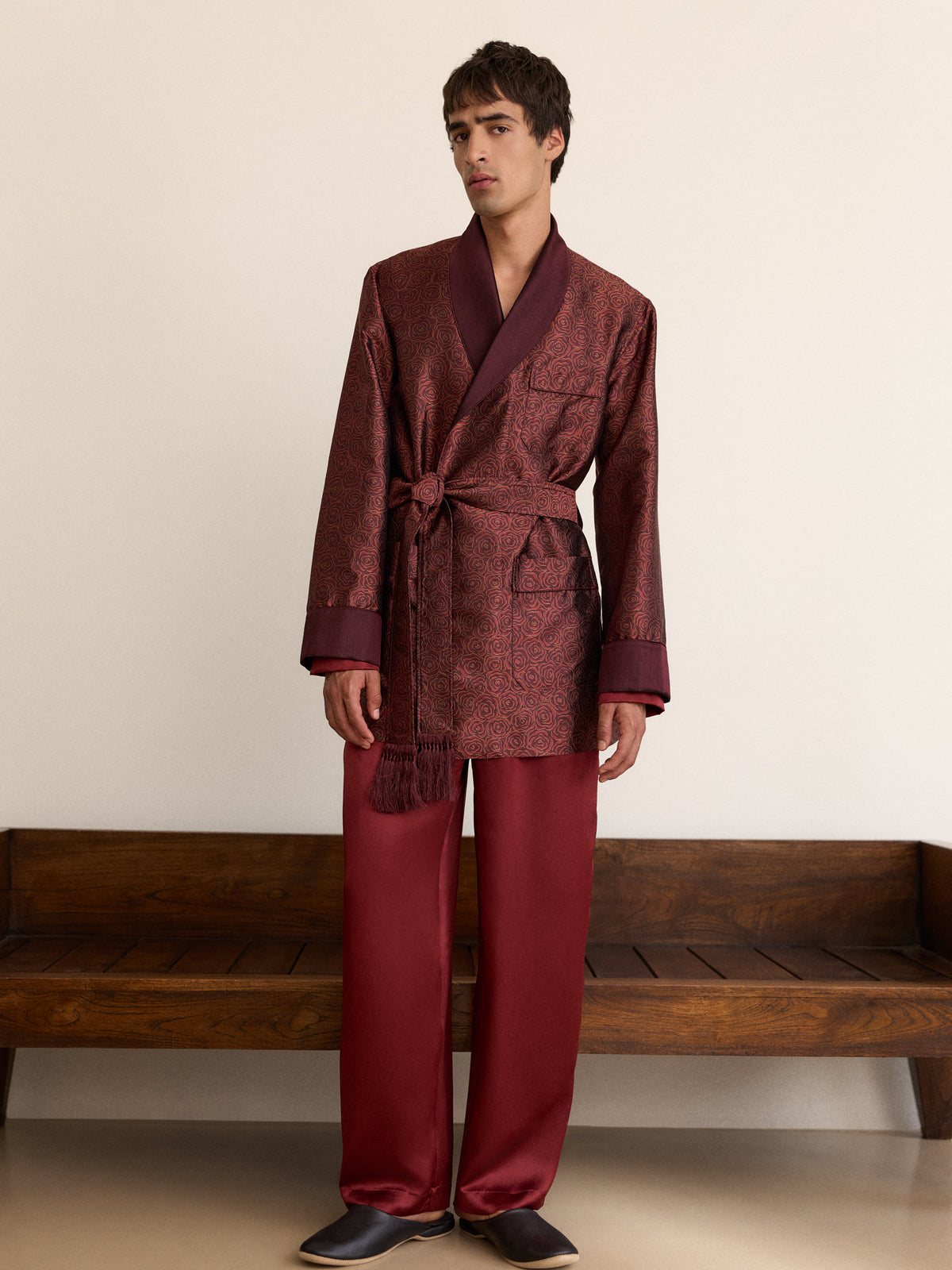 Verona Silk Jacquard Smoking Jacket Red Rose
