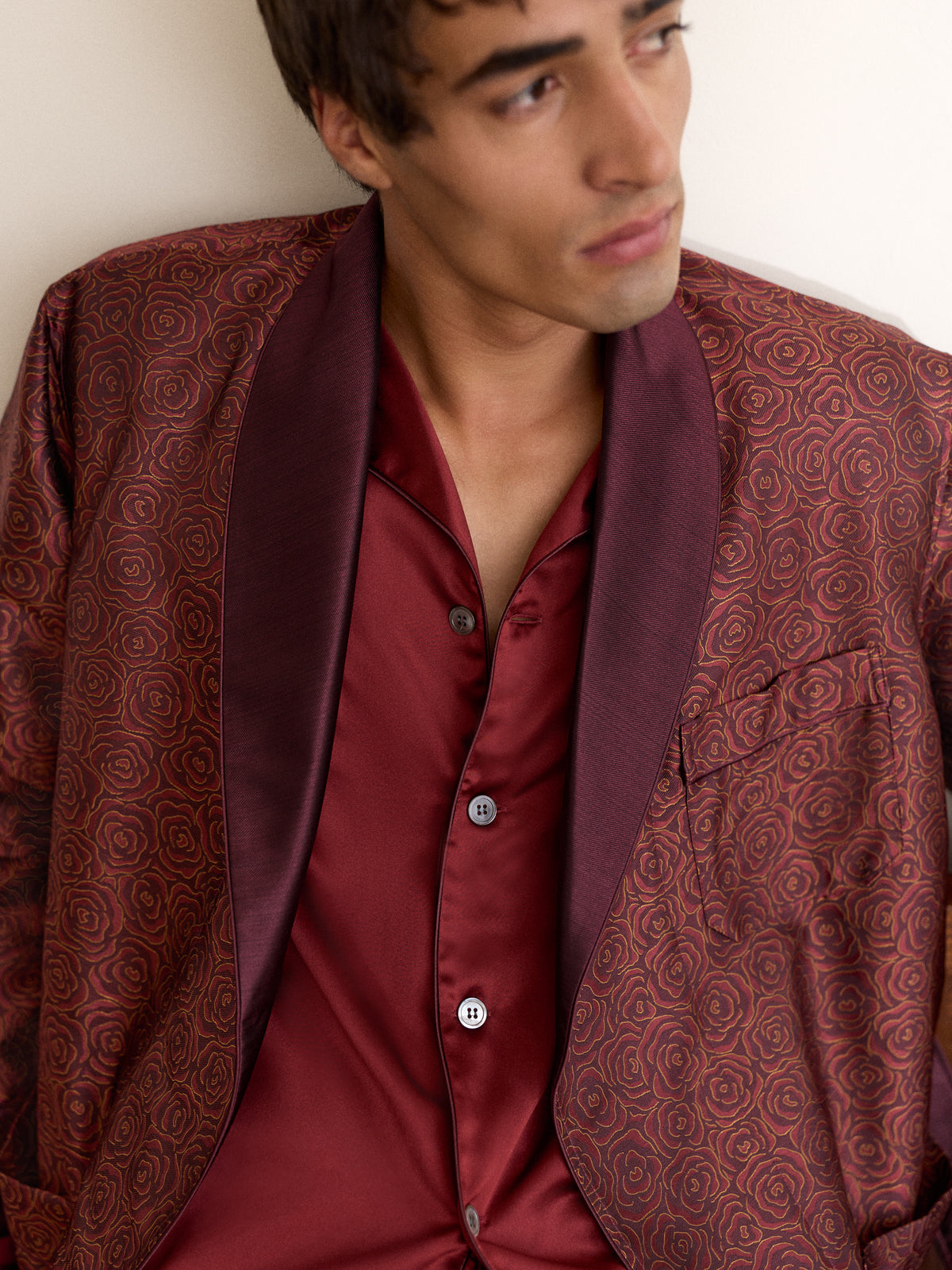 Verona Silk Jacquard Smoking Jacket Red Rose