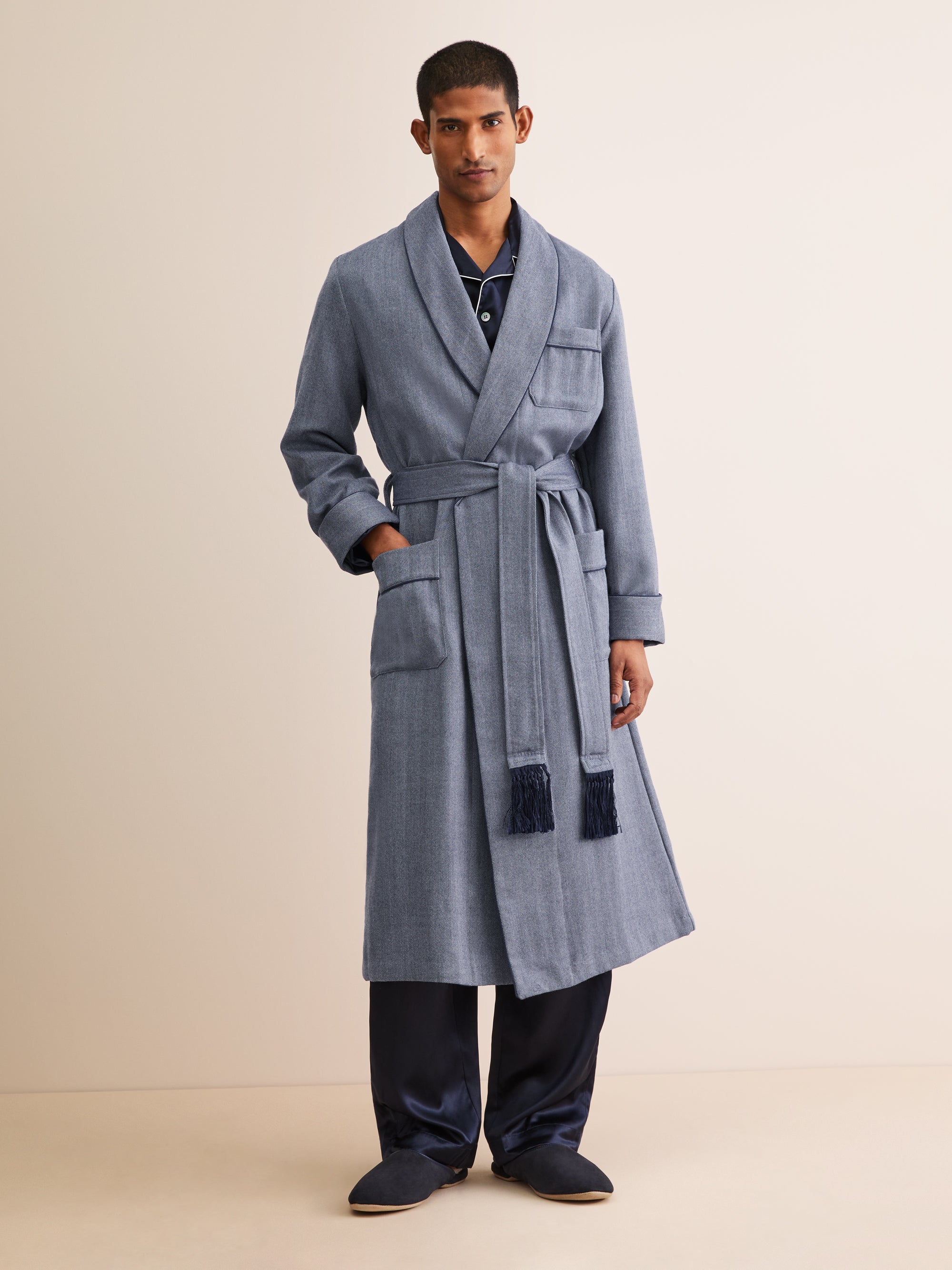Men's Dressing Gown Lincoln Wool Navy