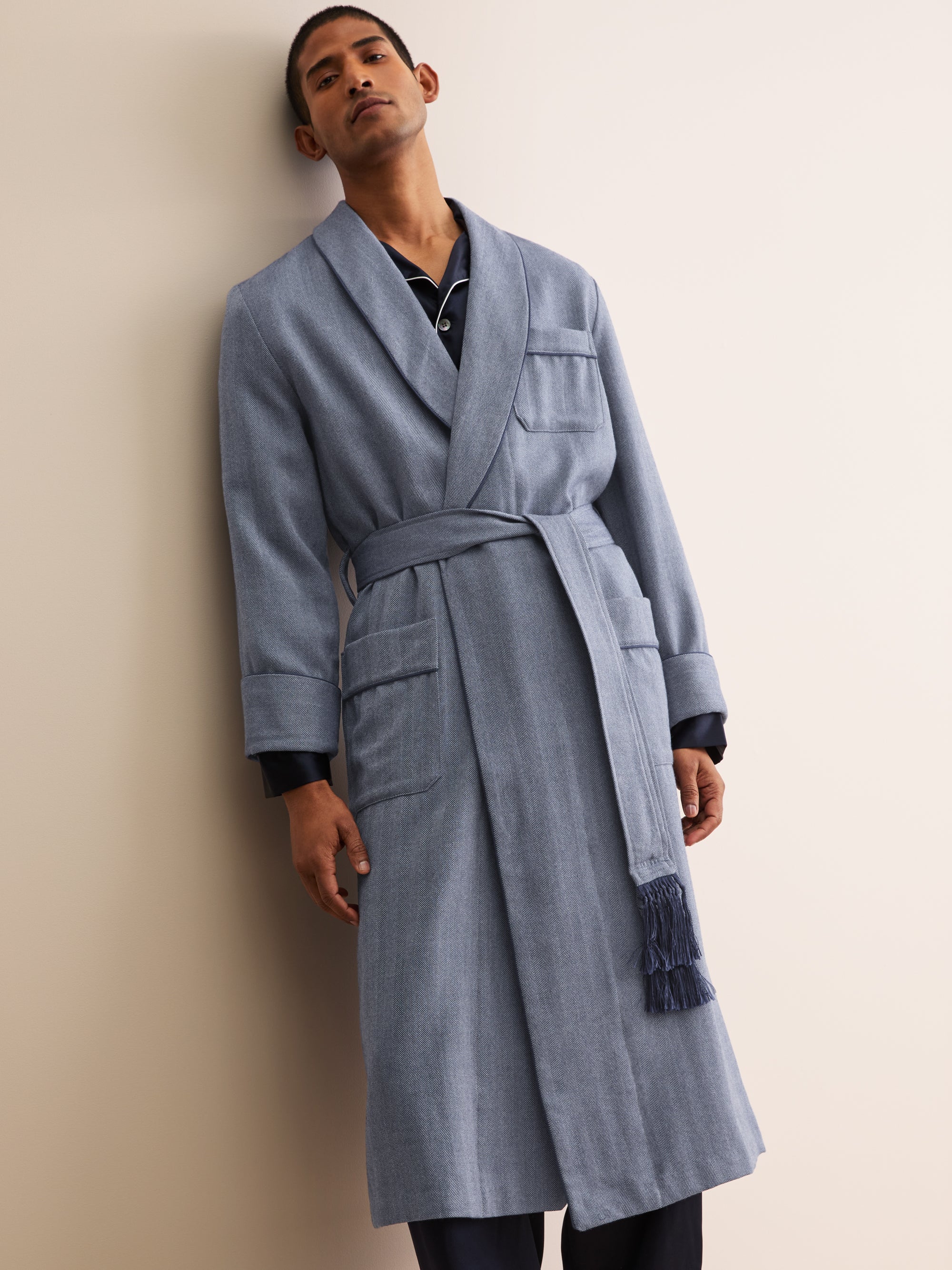 Men's Dressing Gown Lincoln Wool Navy
