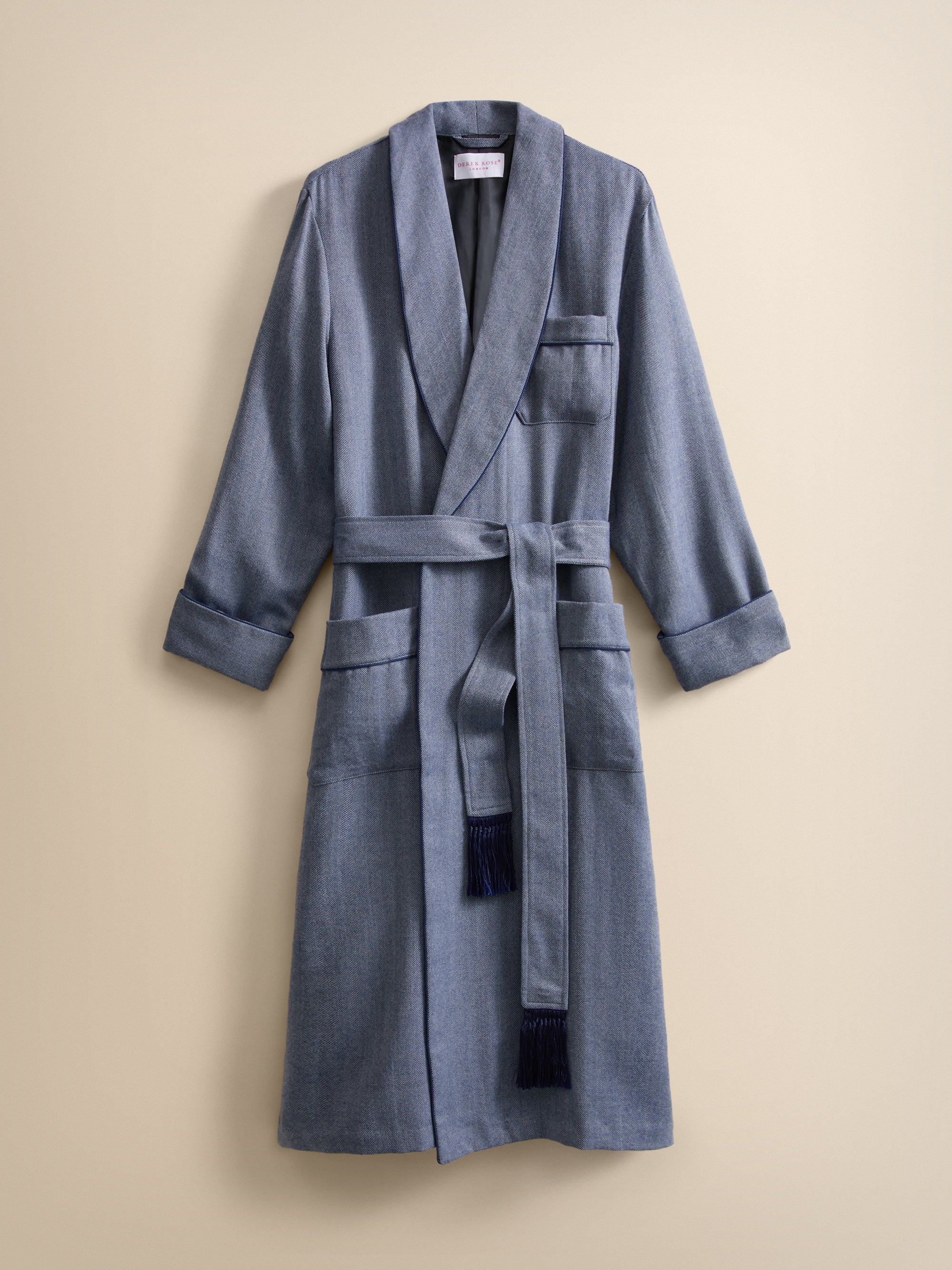 Lincoln Merino Wool Gown Navy Blue Herringbone