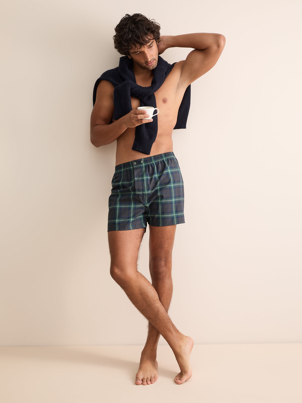 Barker Cotton Classic Fit Boxers Charcoal & Green Check