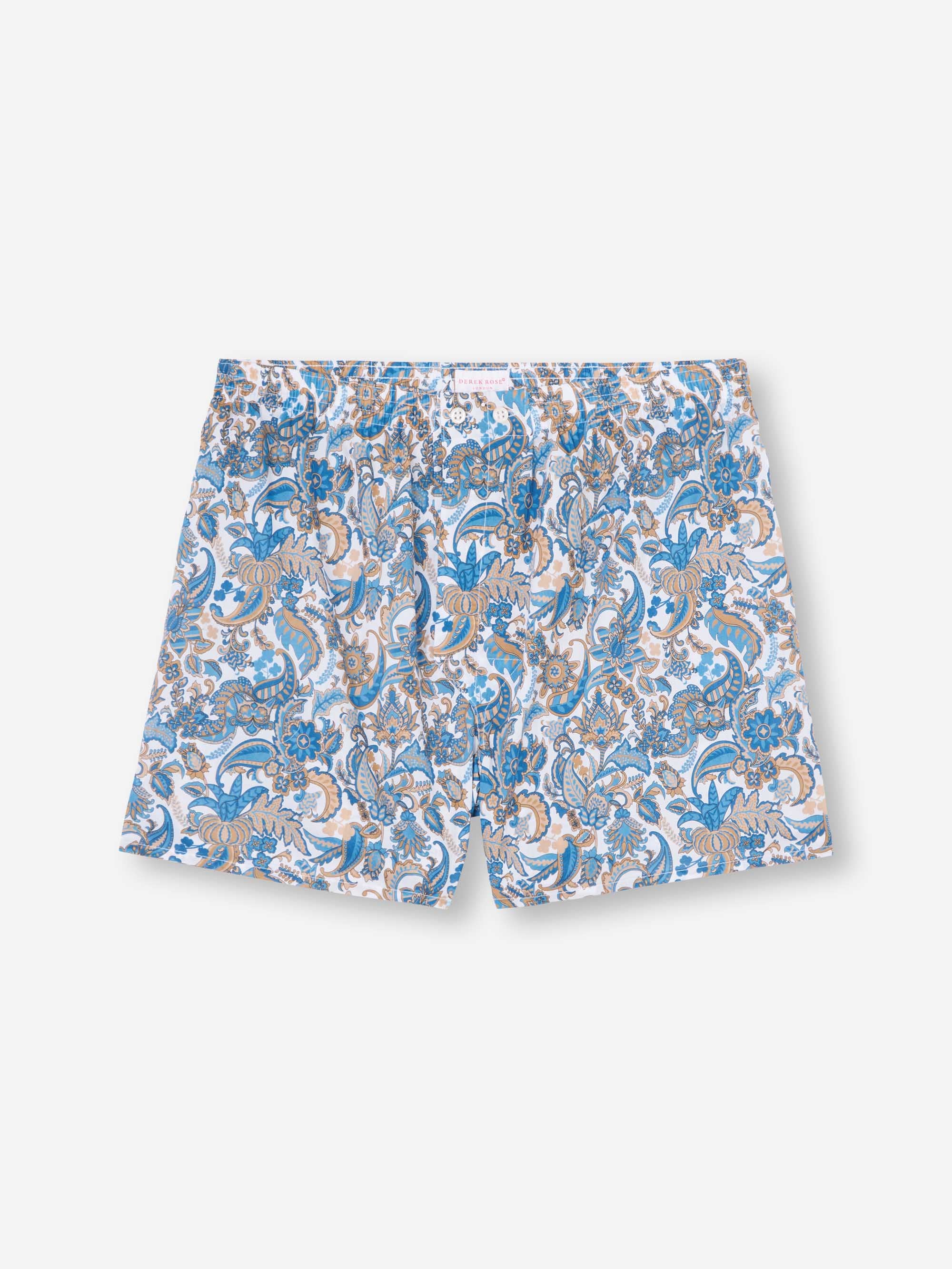 Men's Classic Fit Boxers Cotton Batiste White Jungle Paisley Print
