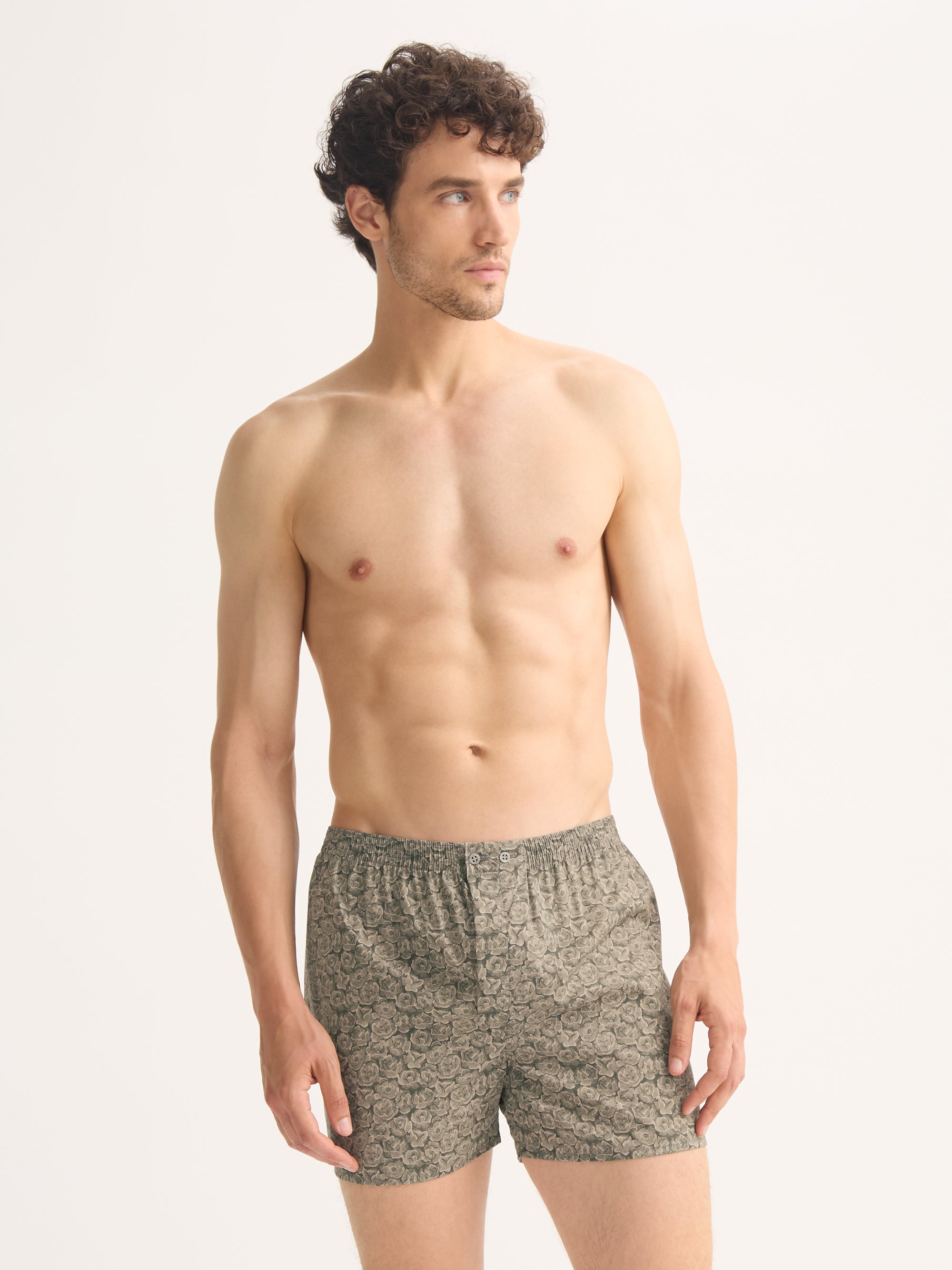 Men's Classic Fit Boxers Cotton Batiste Camo Green Rose Print