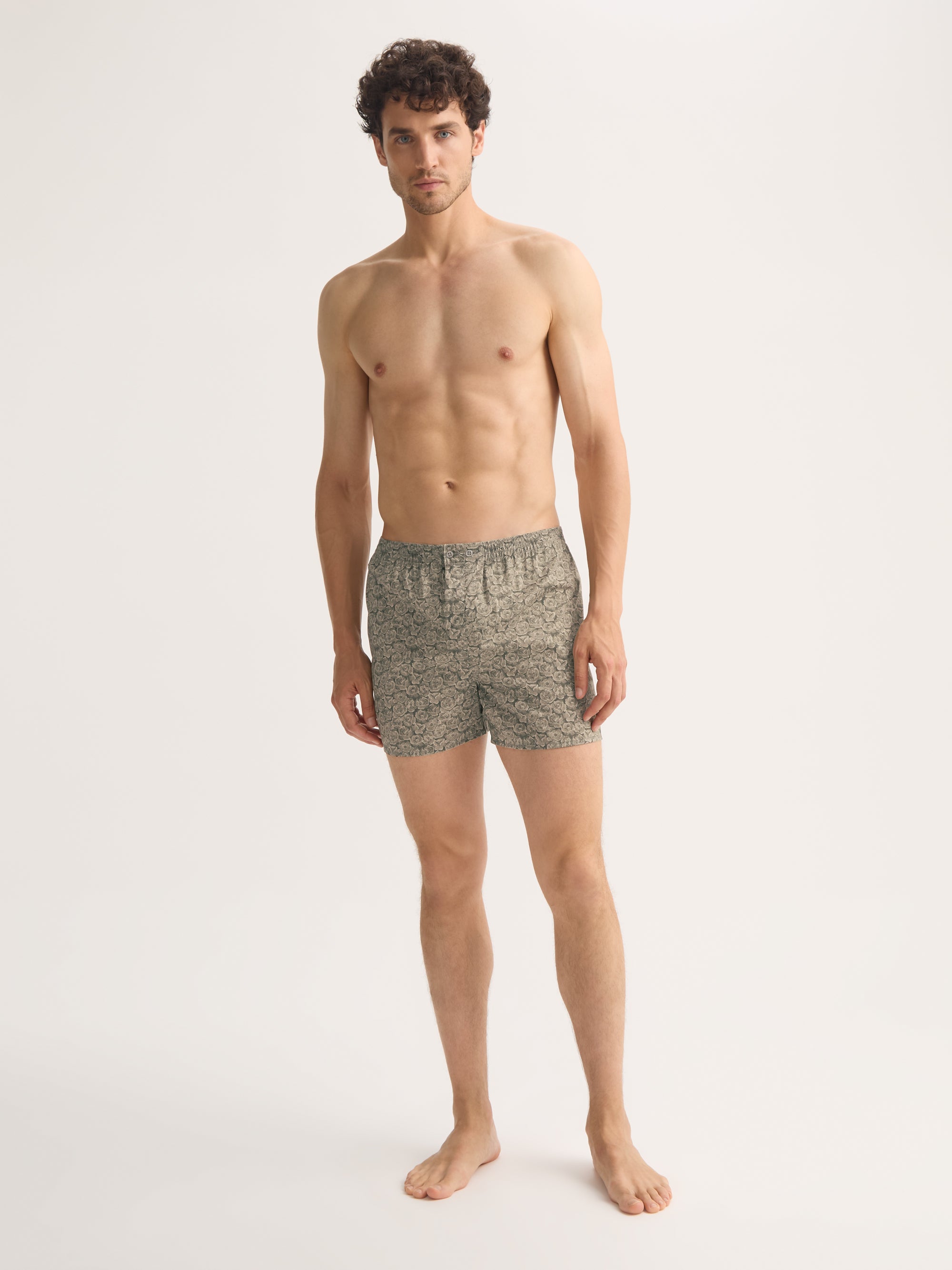 Men's Classic Fit Boxers Cotton Batiste Camo Green Rose Print