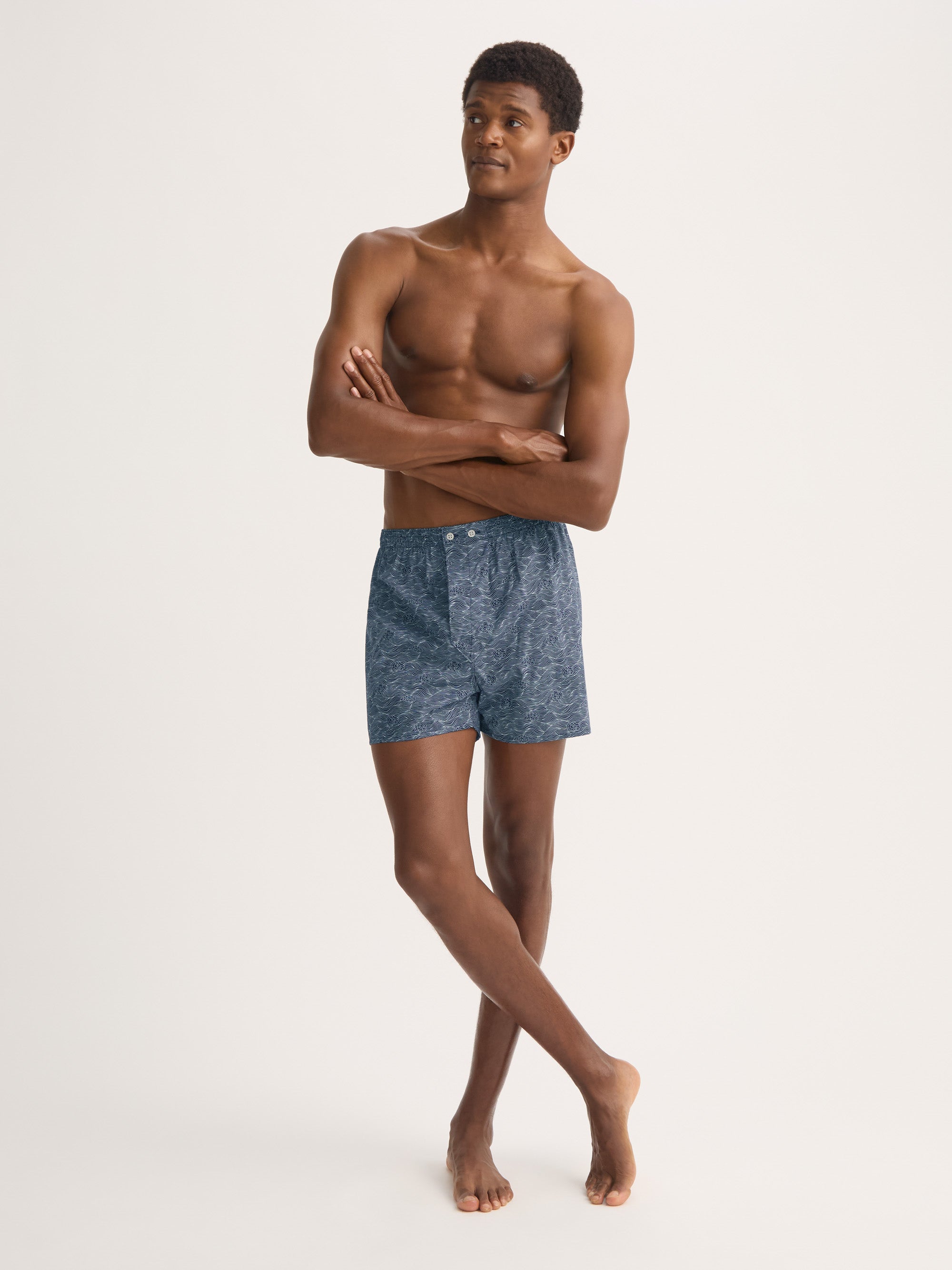 Men's Classic Fit Boxers Cotton Batiste Navy Blue Night Sky Print