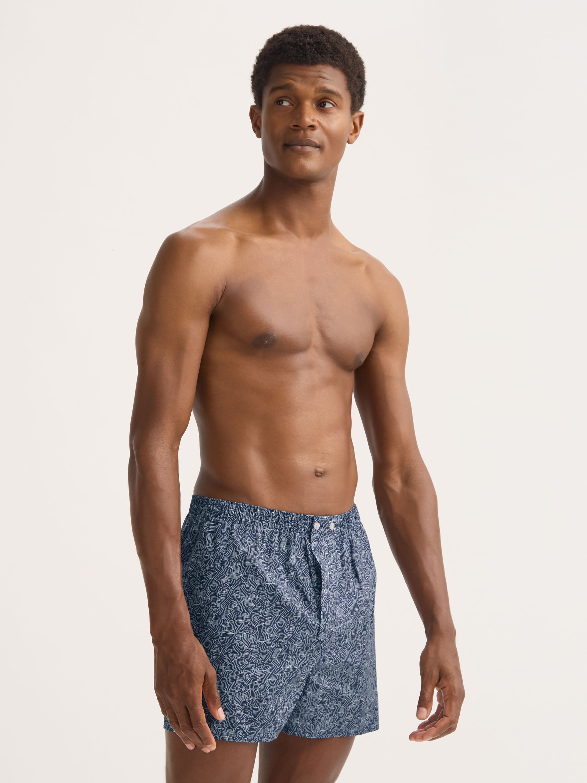 Men's Classic Fit Boxers Cotton Batiste Navy Blue Night Sky Print