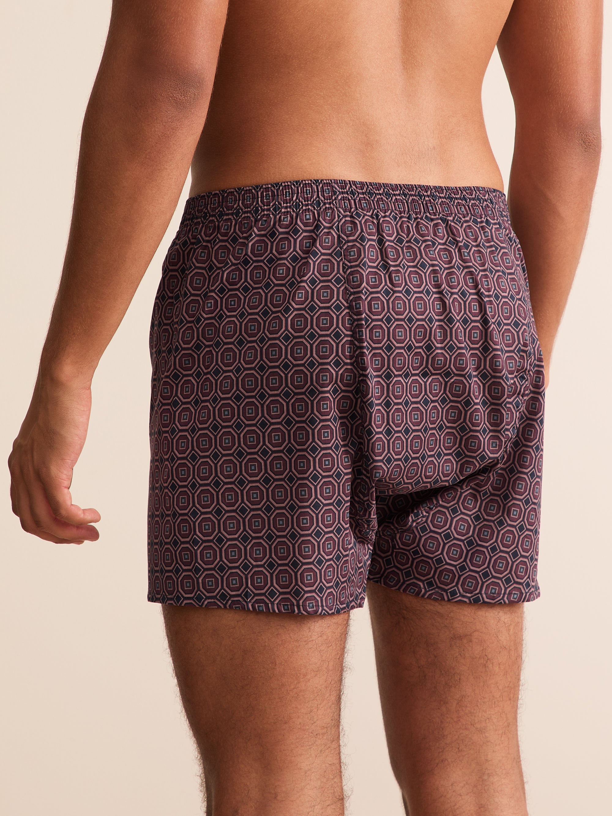 Ledbury Cotton Batiste Classic Fit Boxers Night Navy & Wine Geo
