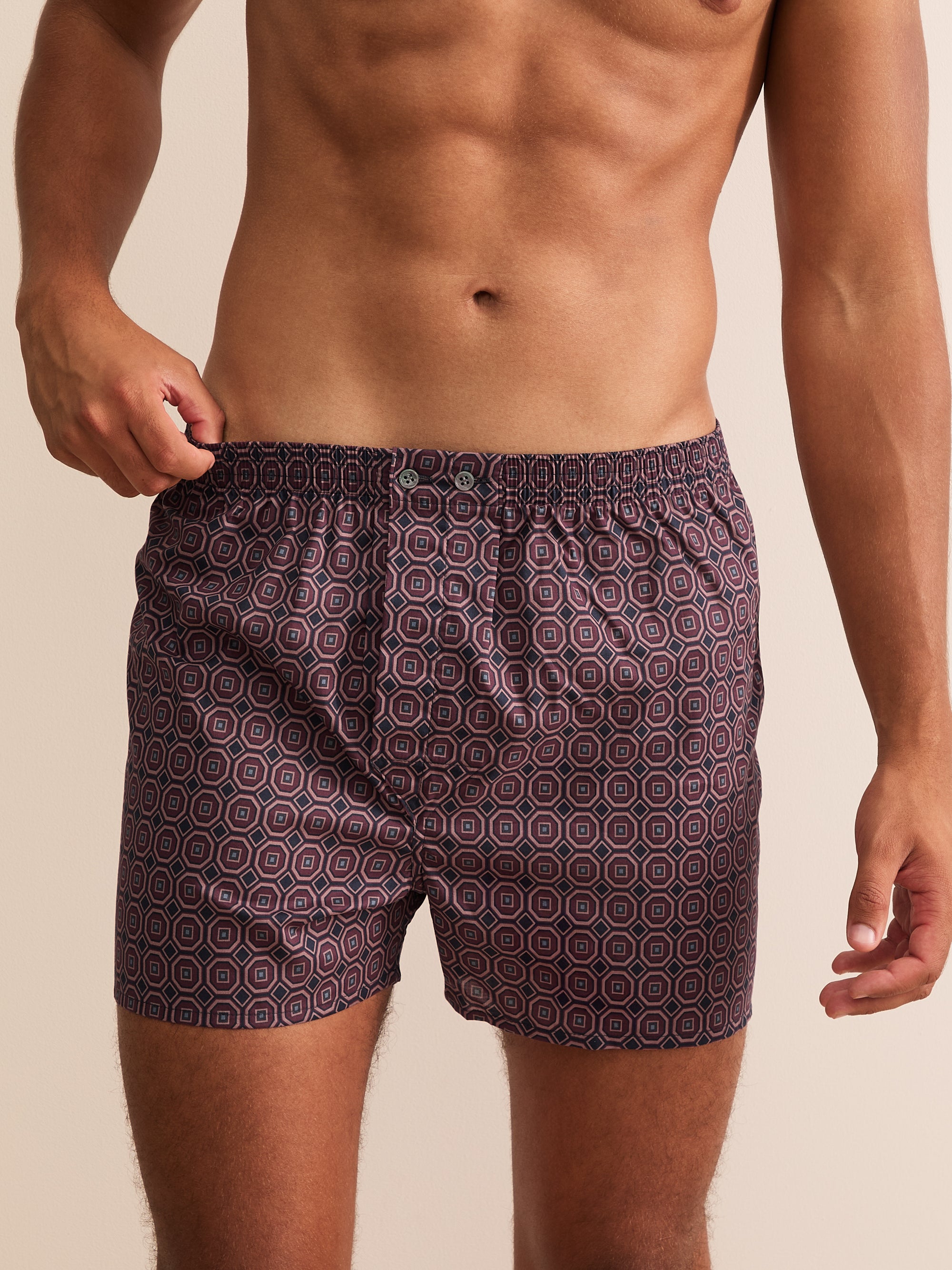 Ledbury Cotton Batiste Classic Fit Boxers Night Navy & Wine Geo