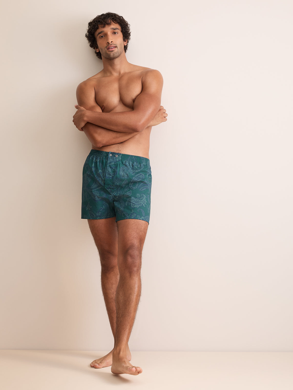 Ledbury Cotton Batiste Classic Fit Boxers Muted Teal & Navy Paisley