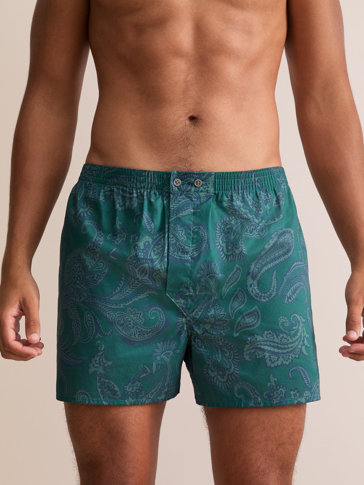 Ledbury Cotton Batiste Classic Fit Boxers Muted Teal & Navy Paisley