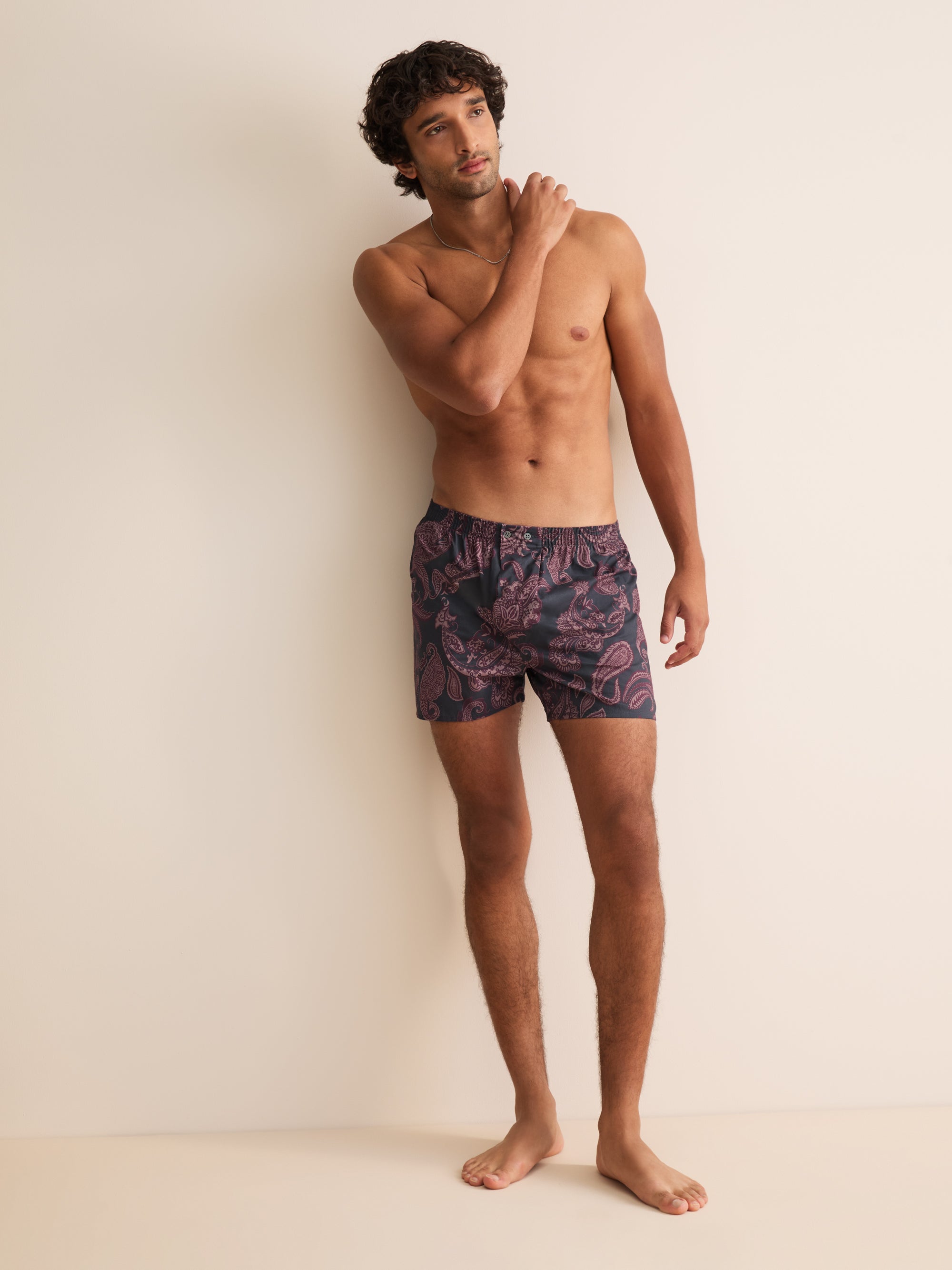 Ledbury Cotton Batiste Classic Fit Boxers Night Gray & Wine Paisley
