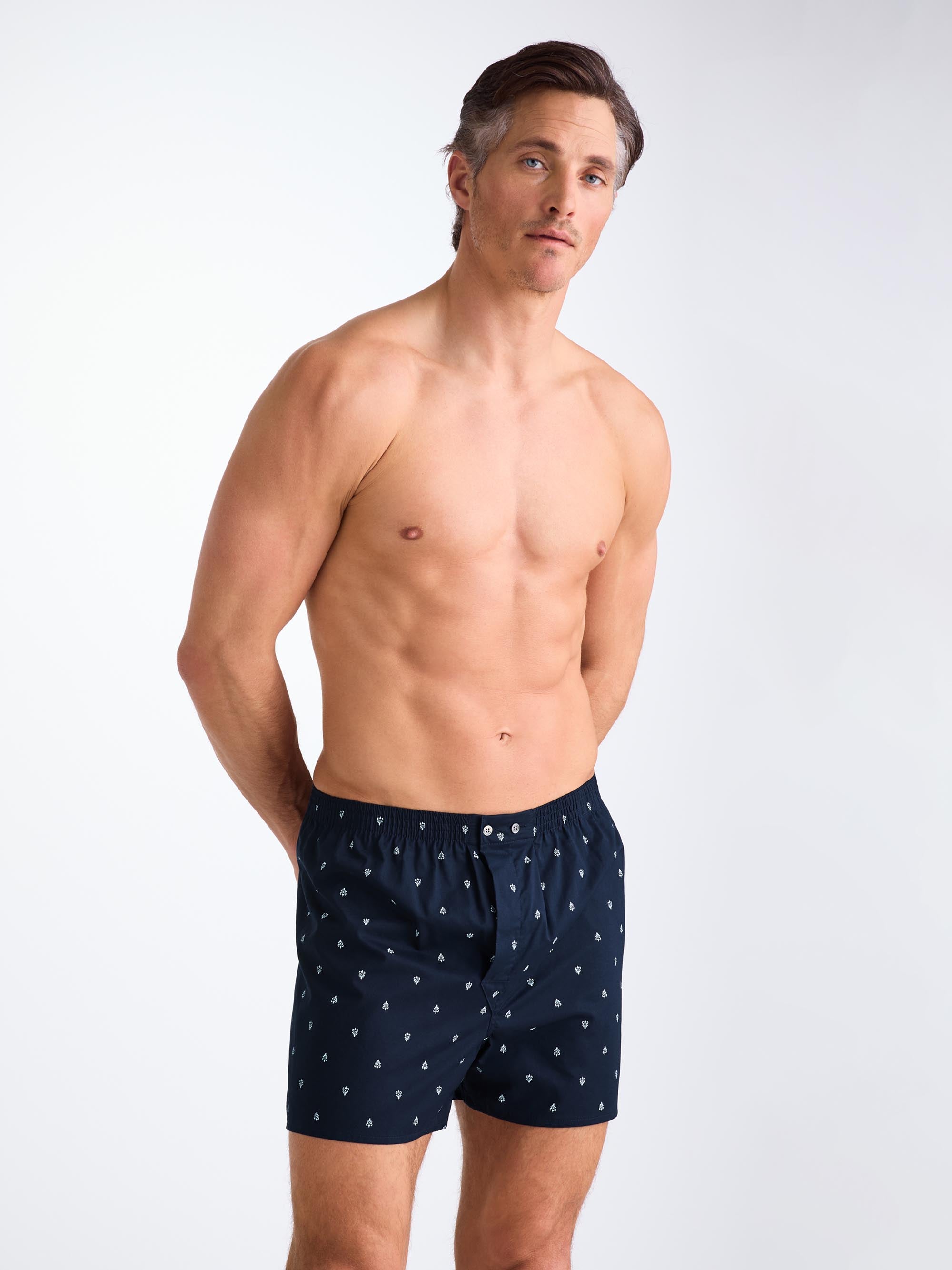Men's Classic Fit Boxers Cotton Batiste Navy Paisley Motif