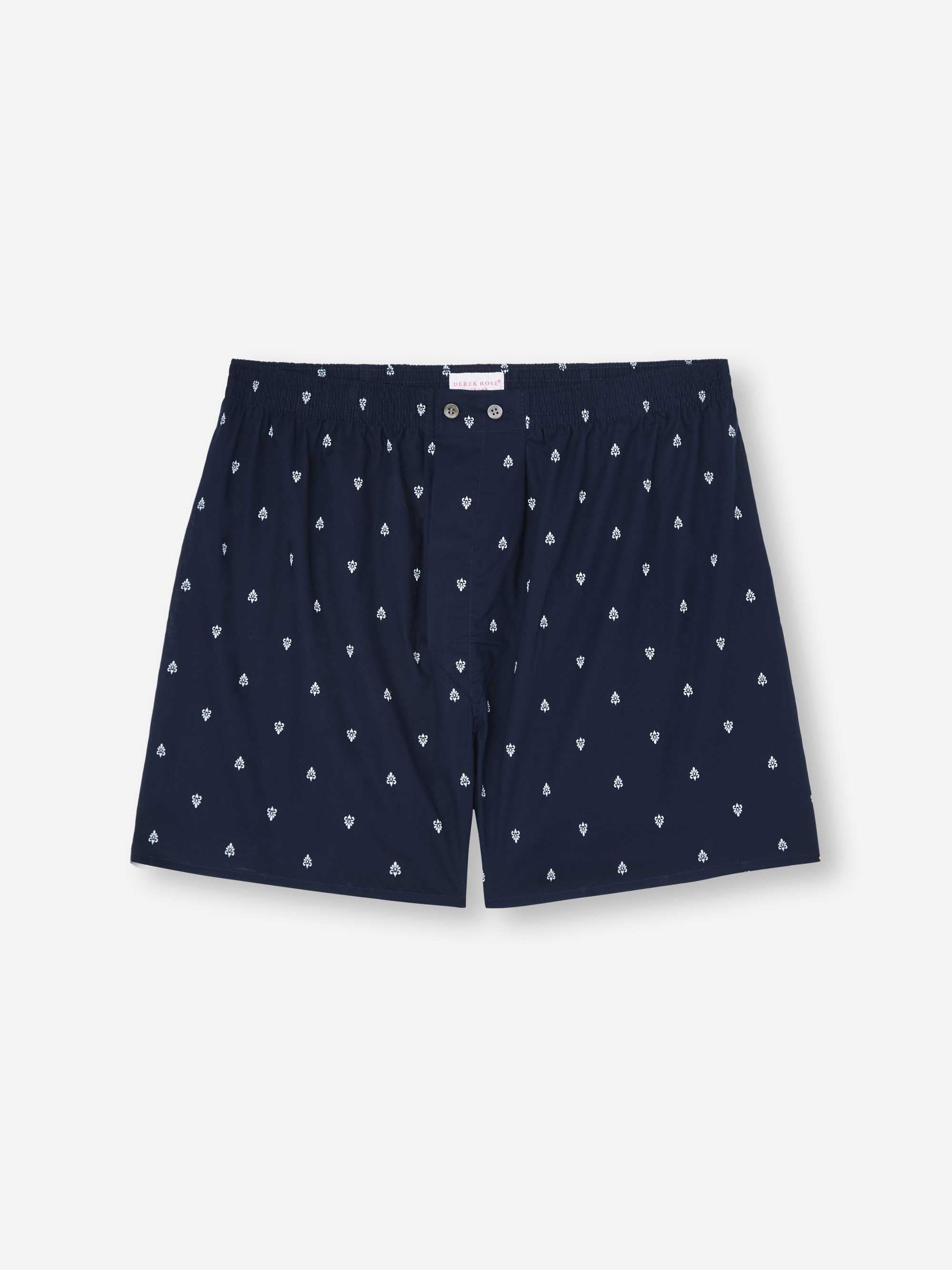 Men's Classic Fit Boxers Cotton Batiste Navy Paisley Motif
