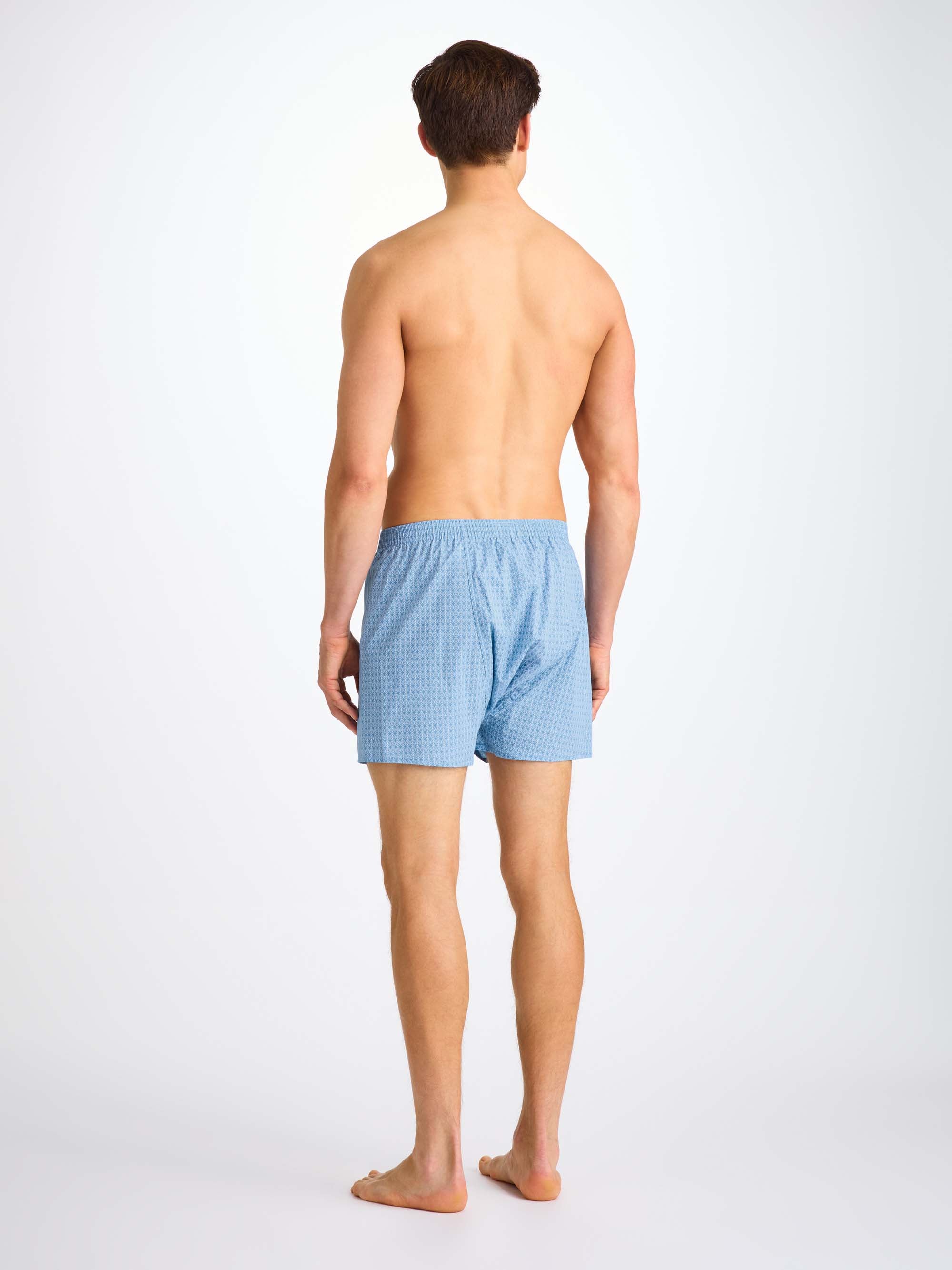 Men's Classic Fit Boxers Cotton Batiste Blue Jungle Leaf Print