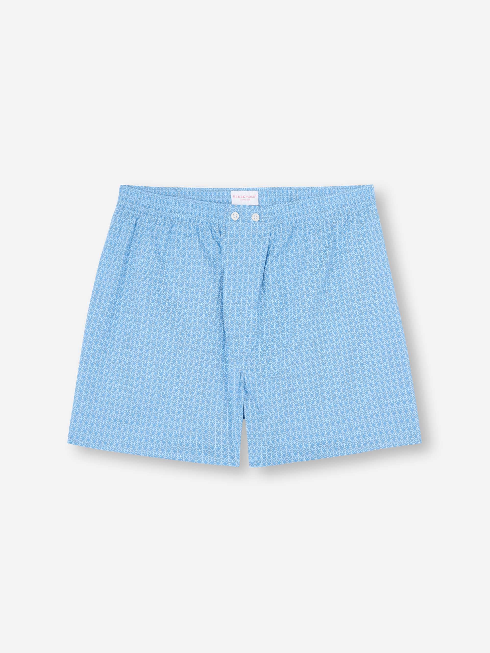 Men's Classic Fit Boxers Cotton Batiste Blue Jungle Leaf Print