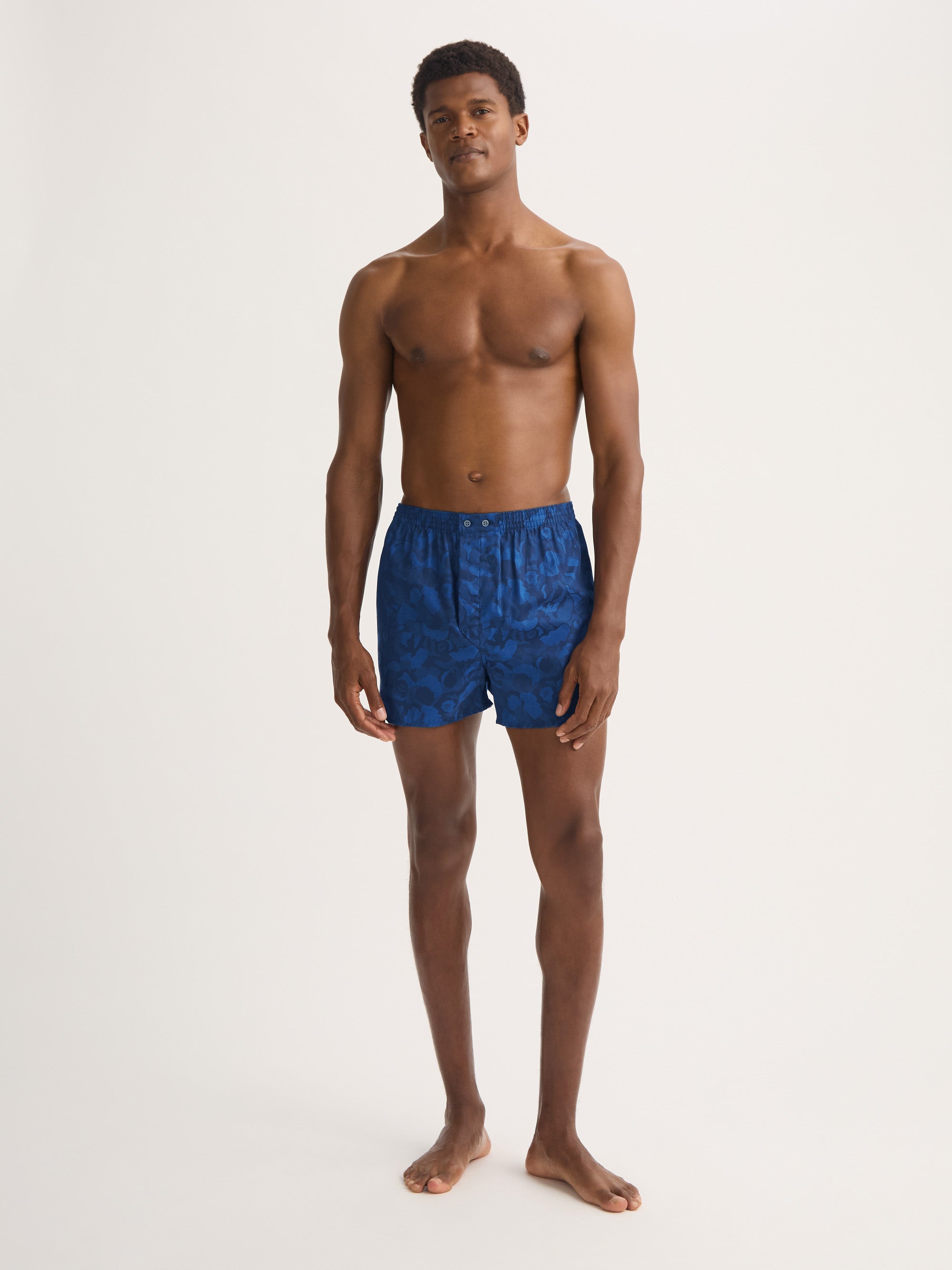 Men's Classic Fit Boxers Cotton Jacquard Navy Blue Camo Rose Weave