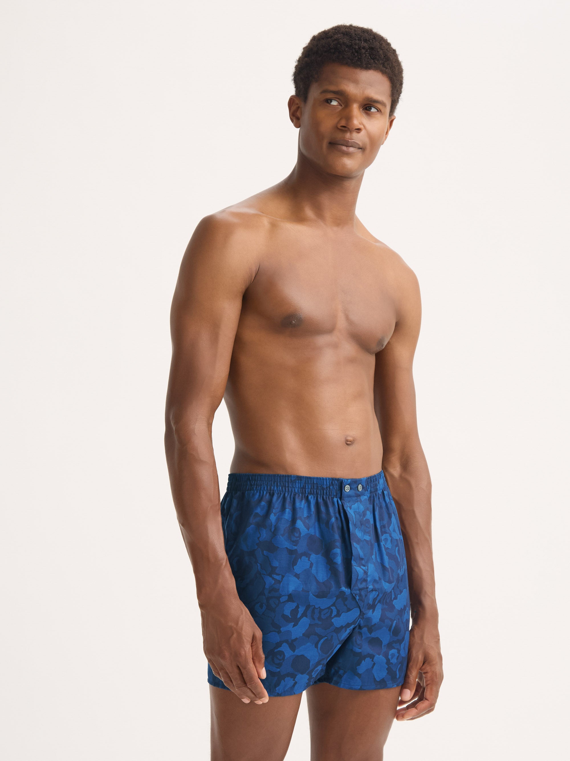 Men's Classic Fit Boxers Cotton Jacquard Navy Blue Camo Rose Weave