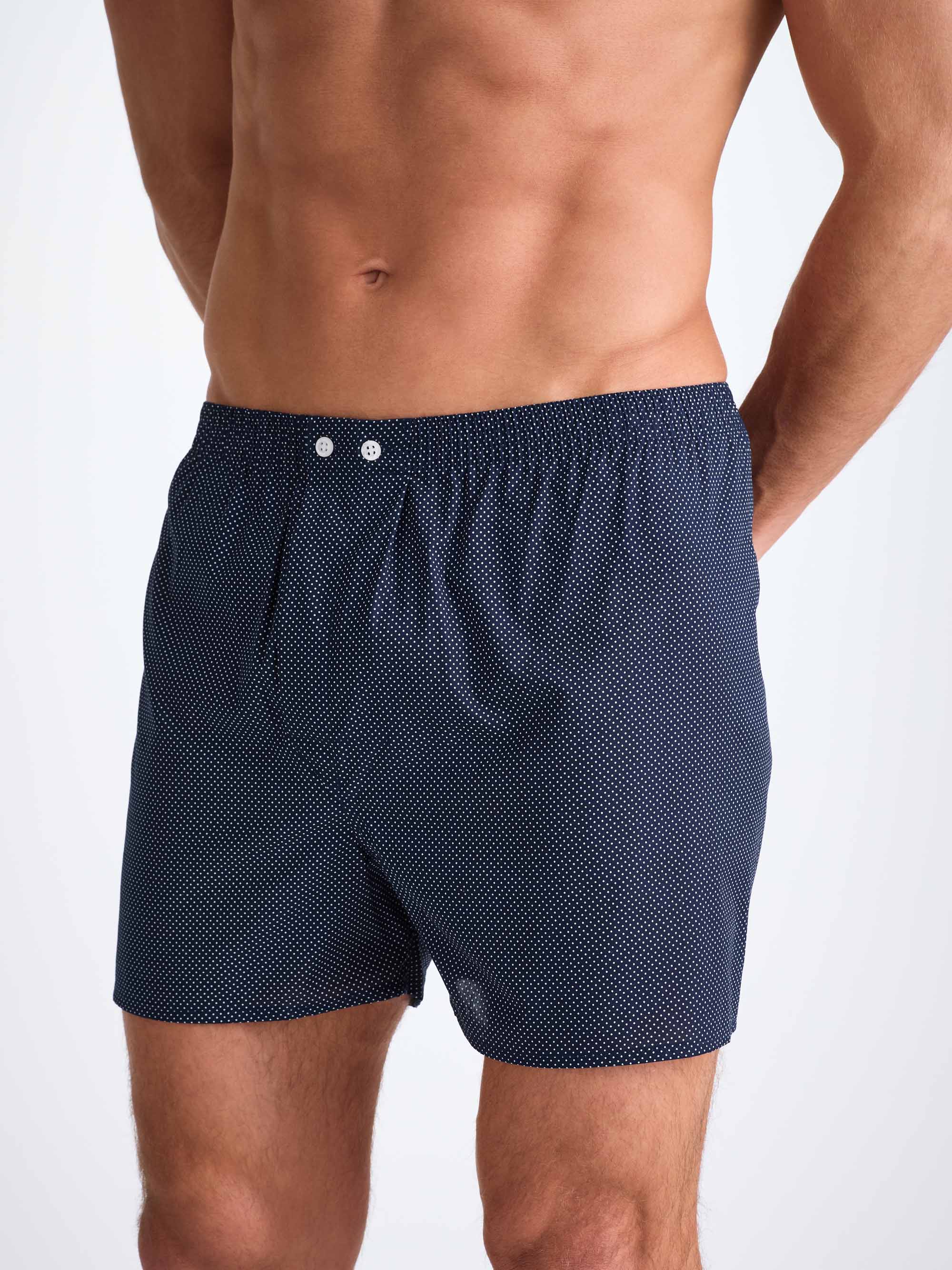 Men's Classic Fit Boxers Cotton Batiste Navy Pin Dot Print