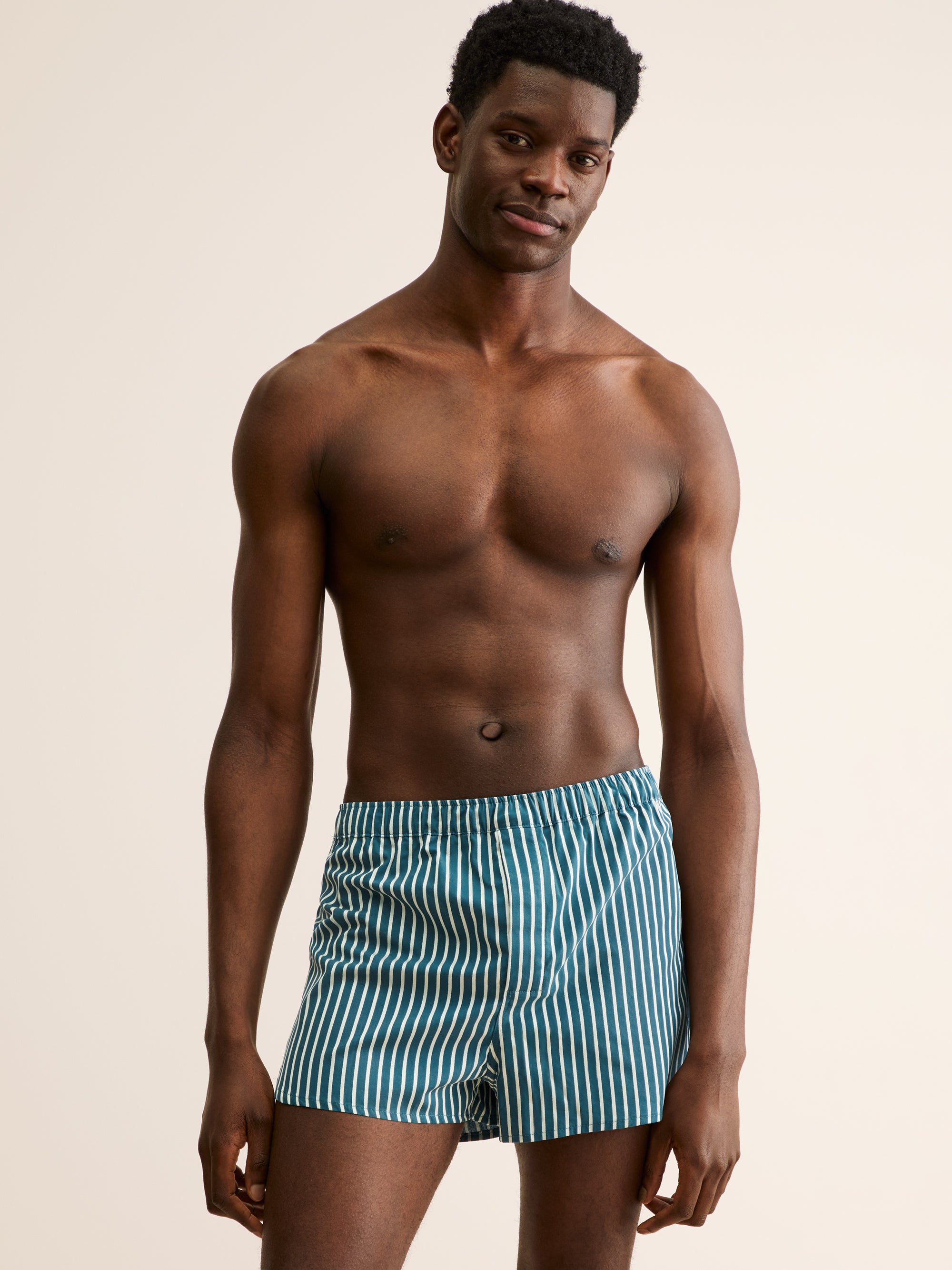 Men's Classic Fit Boxers Royal Cotton Teal & White Stripe
