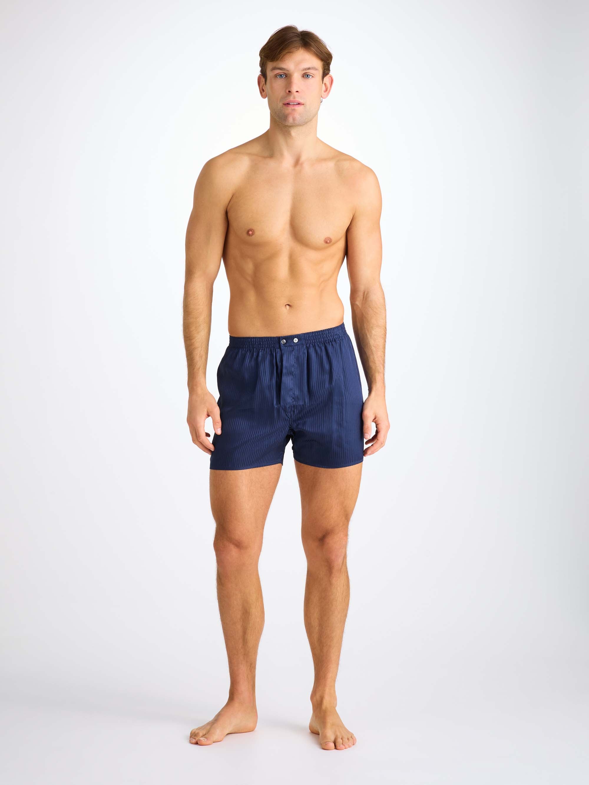 Men's Classic Fit Boxers Woburn Silk Navy Stripe