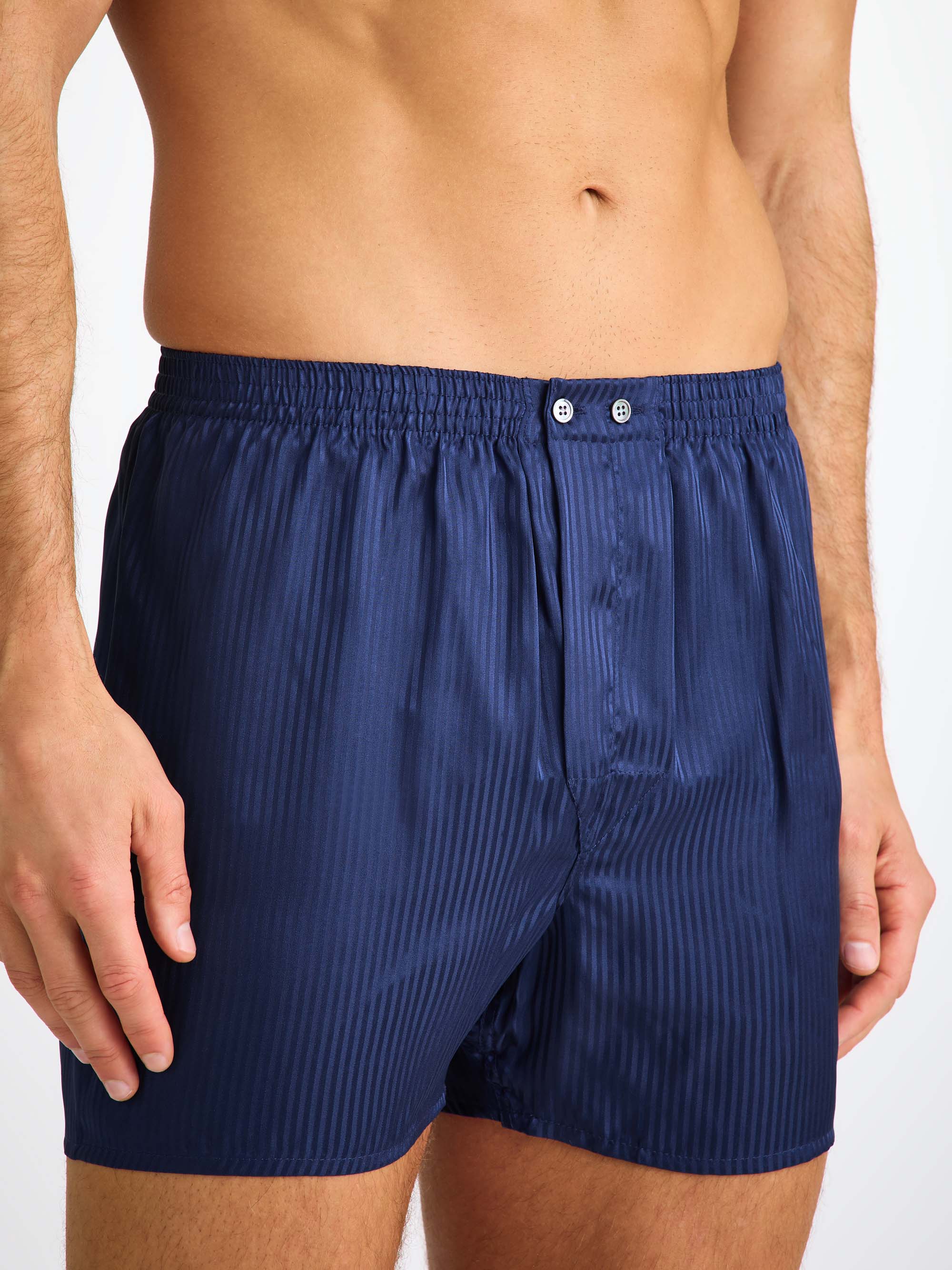 Men's Classic Fit Boxers Woburn Silk Navy Stripe