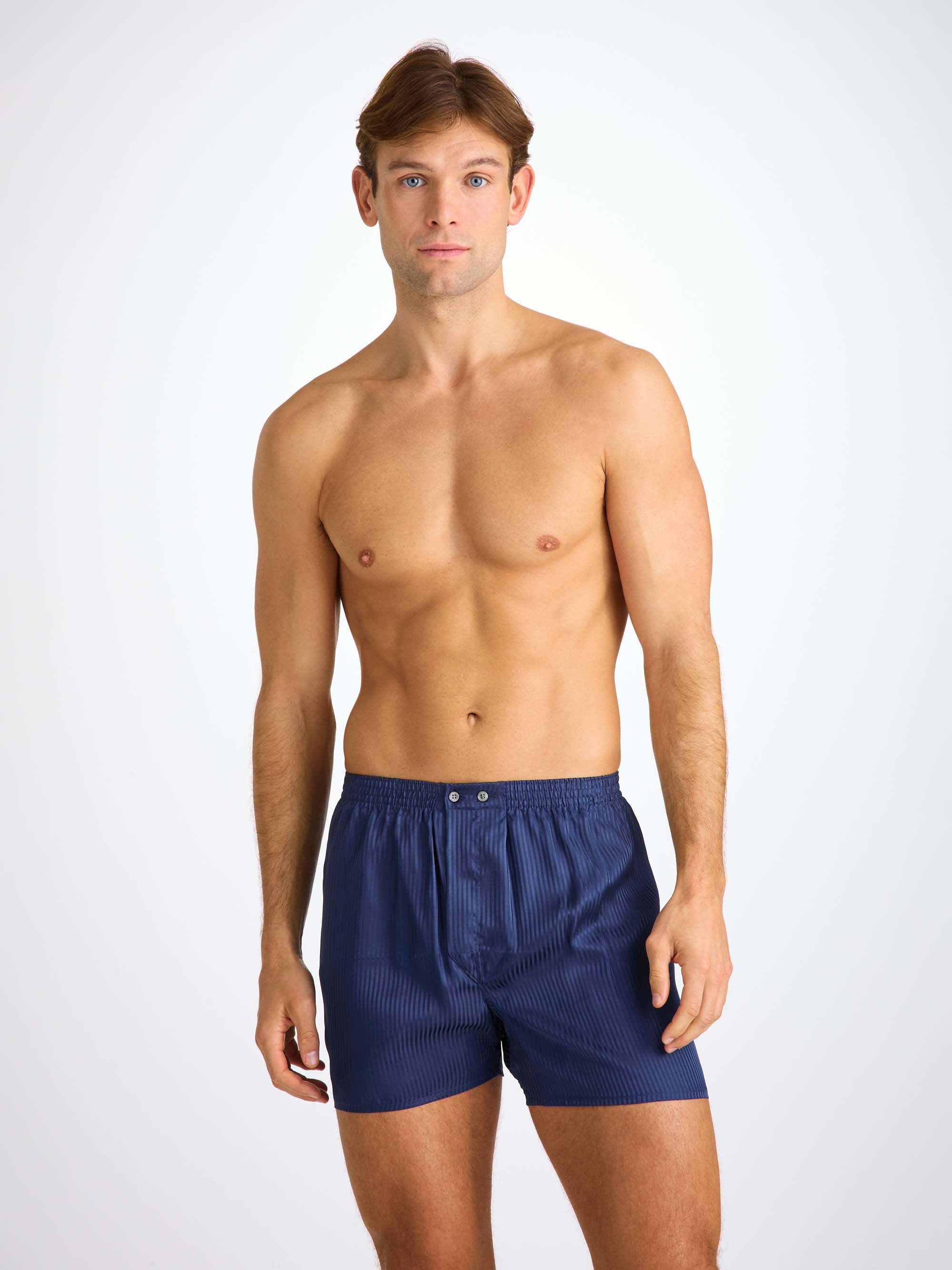 Men's Classic Fit Boxers Woburn Silk Navy Stripe