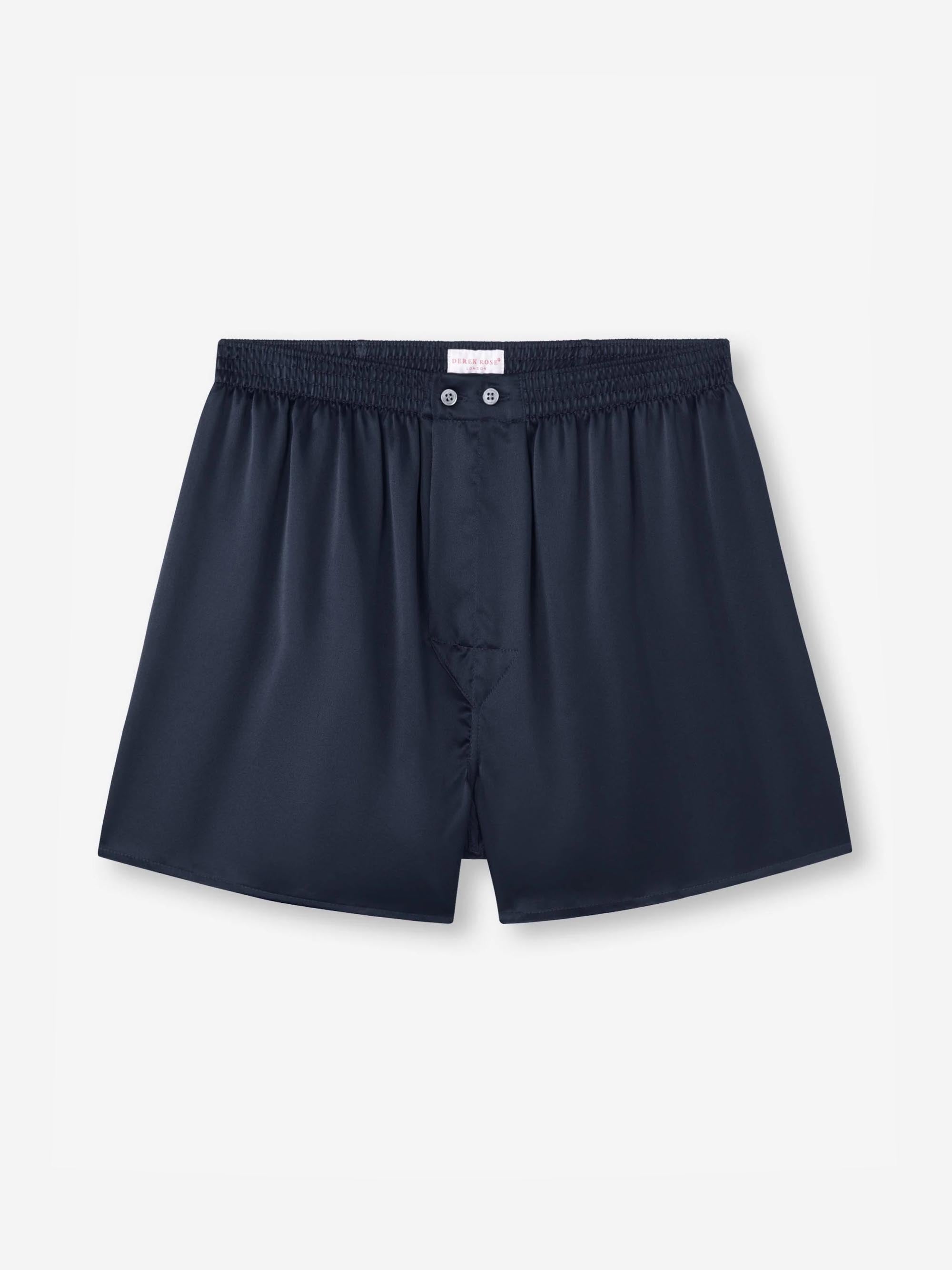 Men’s Luxury Classic Fit Silk Boxer Shorts Navy | Derek Rose