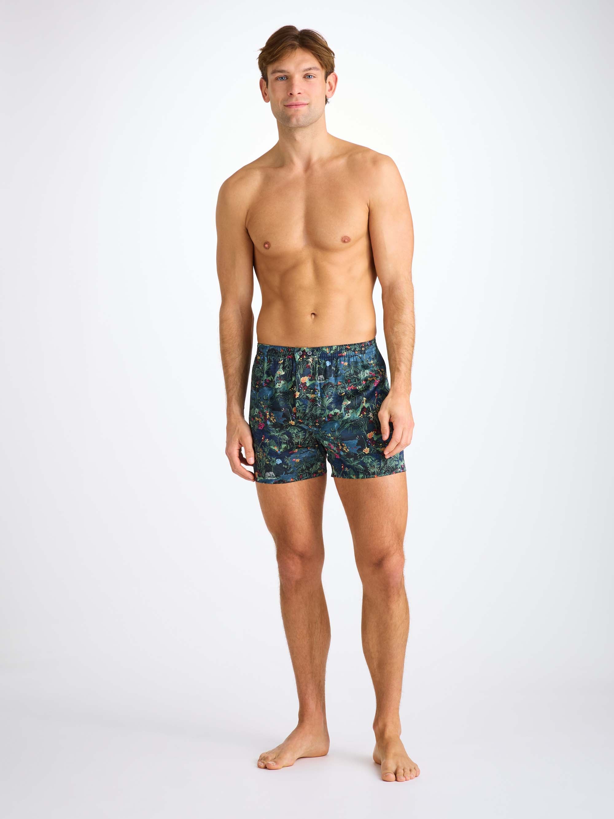 Men's Classic Fit Boxers Silk Satin Multi Midnight Jungle Print