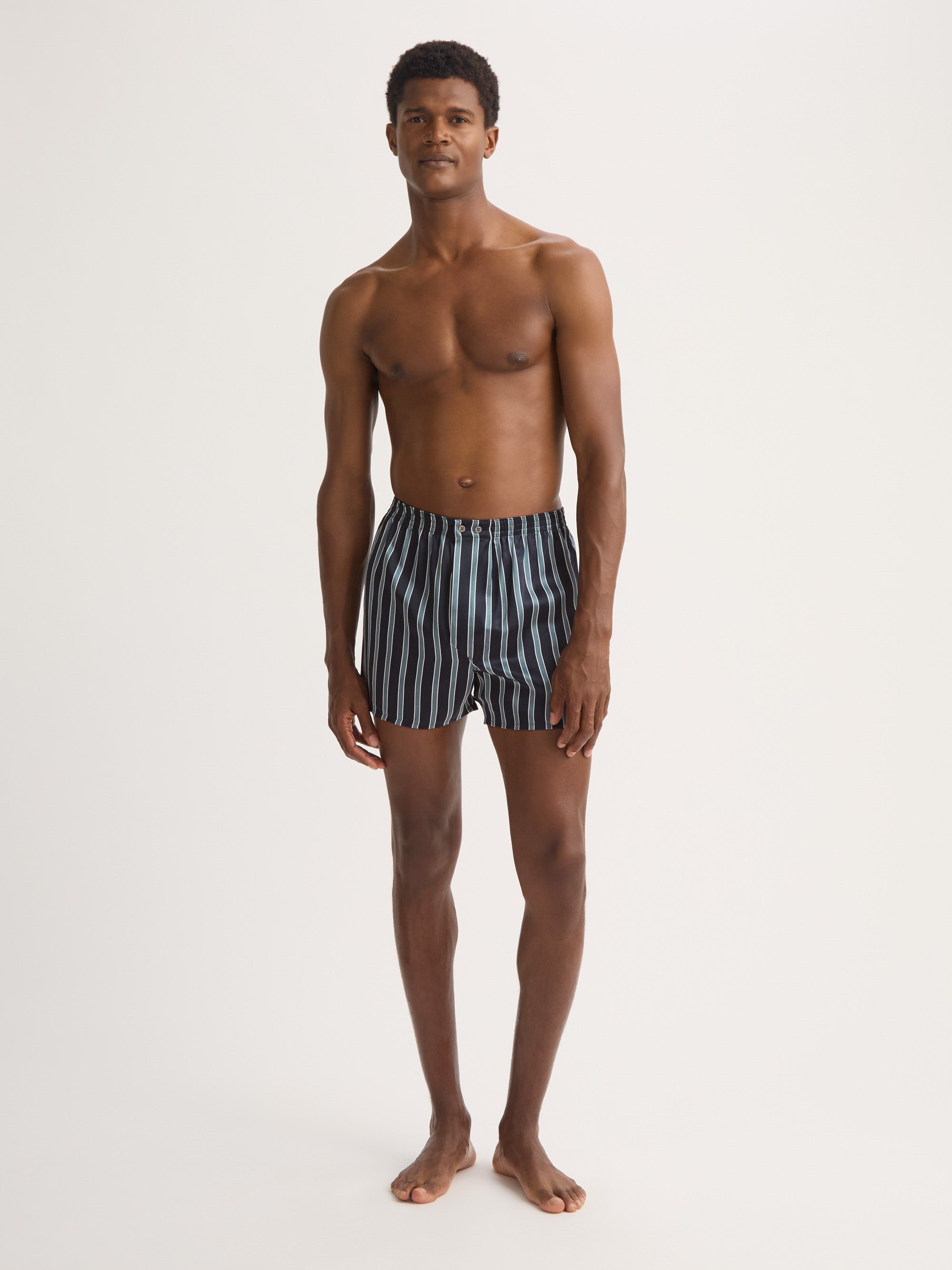 Men's Classic Fit Boxers Silk Navy Blue & Blue Stripe