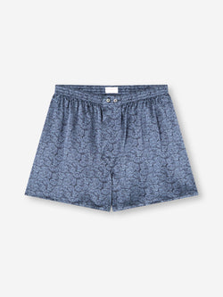 Men's Classic Fit Boxers Silk Navy Blue Rose Print