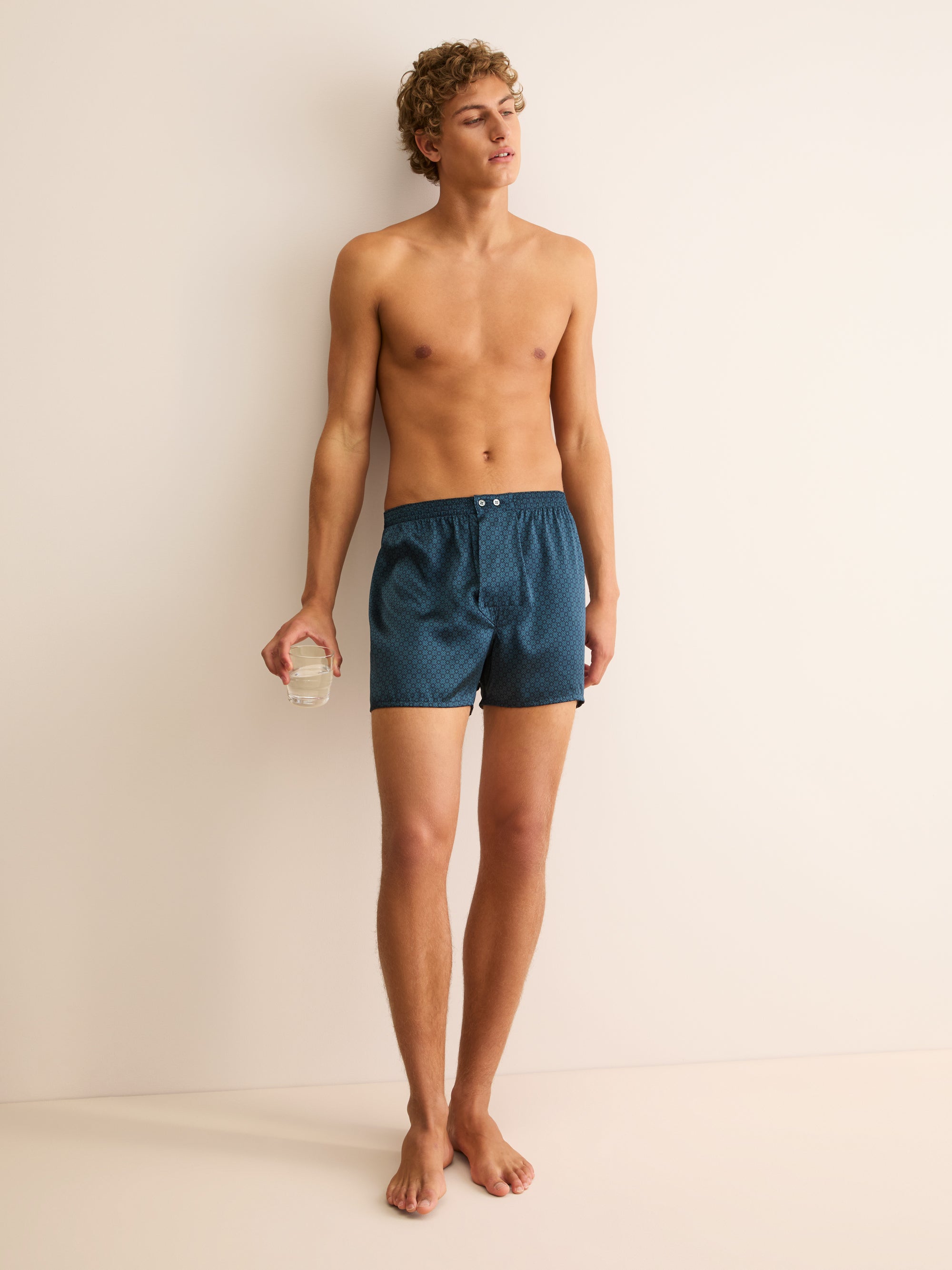 Men's Classic Fit Boxers Silk London Geo Cross Blue & Teal